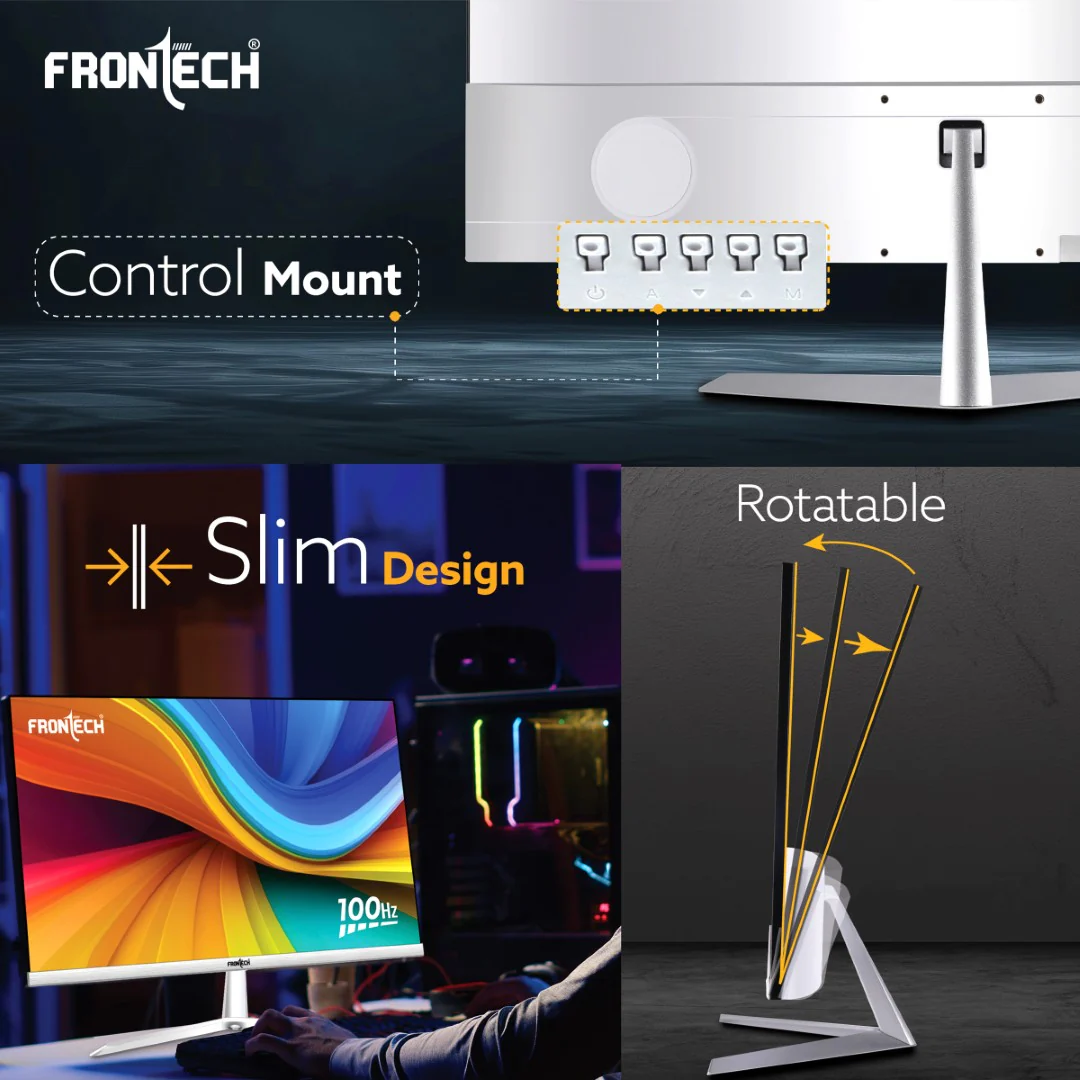 Frontech 24 inch LED Monitor | 100Hz | 1920x1080 | Wall Mountable | Frameless | HDMI & VGA | 12ms Response Time | Built-in Speakers | IPS Panel | Ultima Series | 3 Years Warranty - Image 5