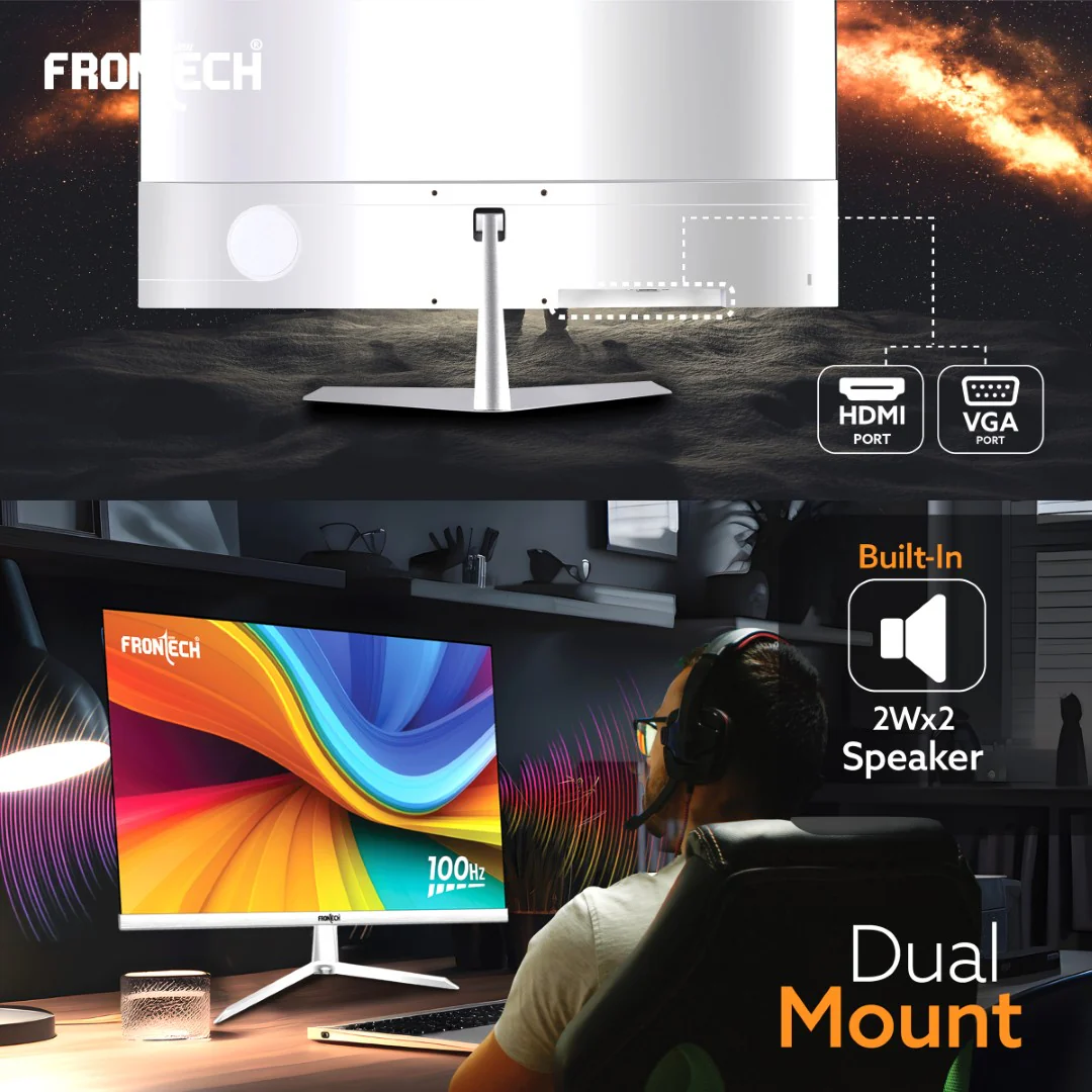 Frontech 24 inch LED Monitor | 100Hz | 1920x1080 | Wall Mountable | Frameless | HDMI & VGA | 12ms Response Time | Built-in Speakers | IPS Panel | Ultima Series | 3 Years Warranty - Image 6