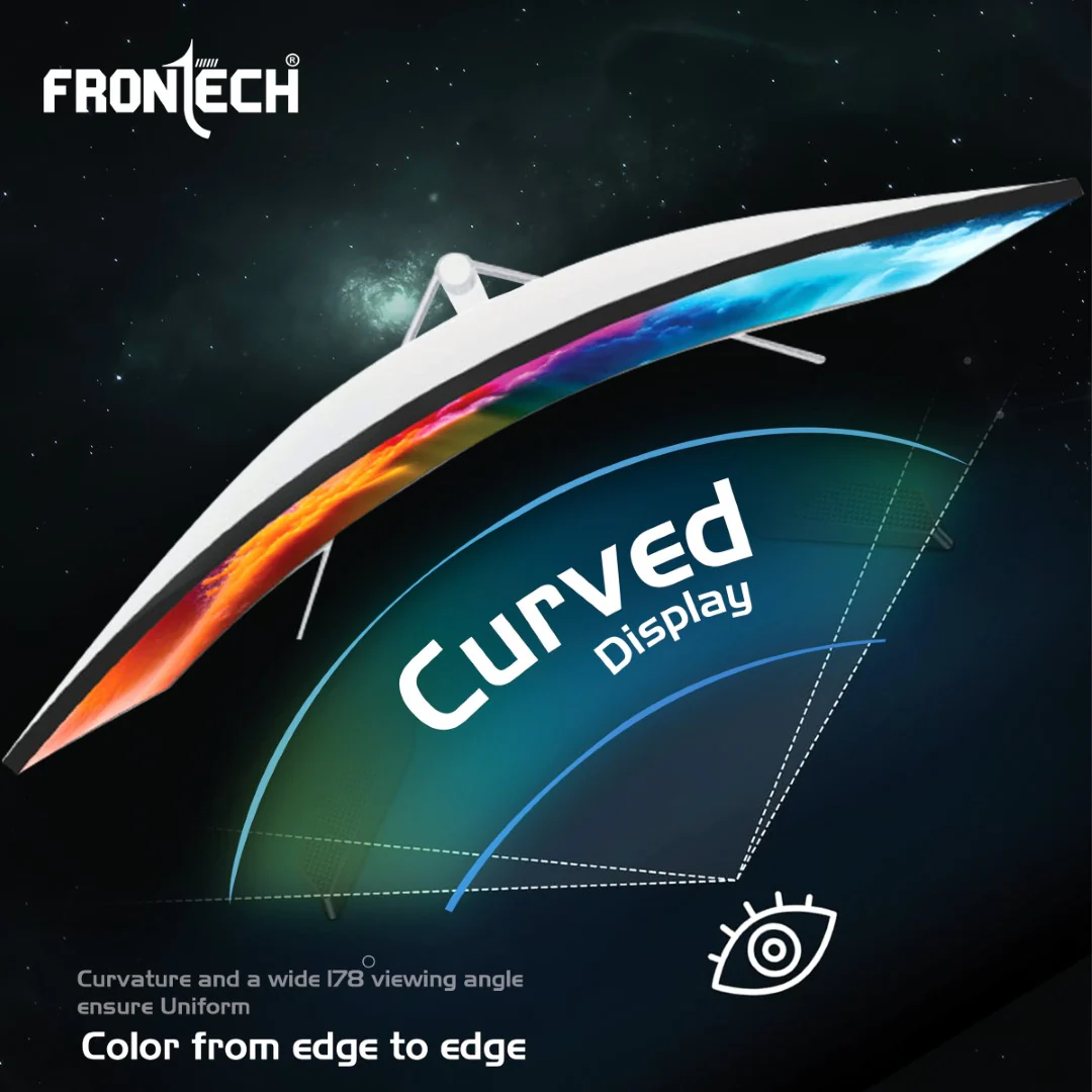 Frontech 27 inch Curved LED Monitor | 75Hz | 1920x1080 | Wall Mountable | Frameless | HDMI & VGA | 12ms Response Time | Built-in Speakers | Ultima Series | 3 Years Warranty - Image 3