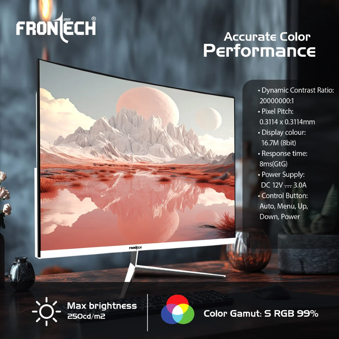 Frontech 27 inch LED Monitor | 100Hz | 1920x1080 | Wall Mountable | HDMI & VGA | 8ms Response Time | Built-in Speakers | Ultima Series | 3 Years Warranty - Image 8