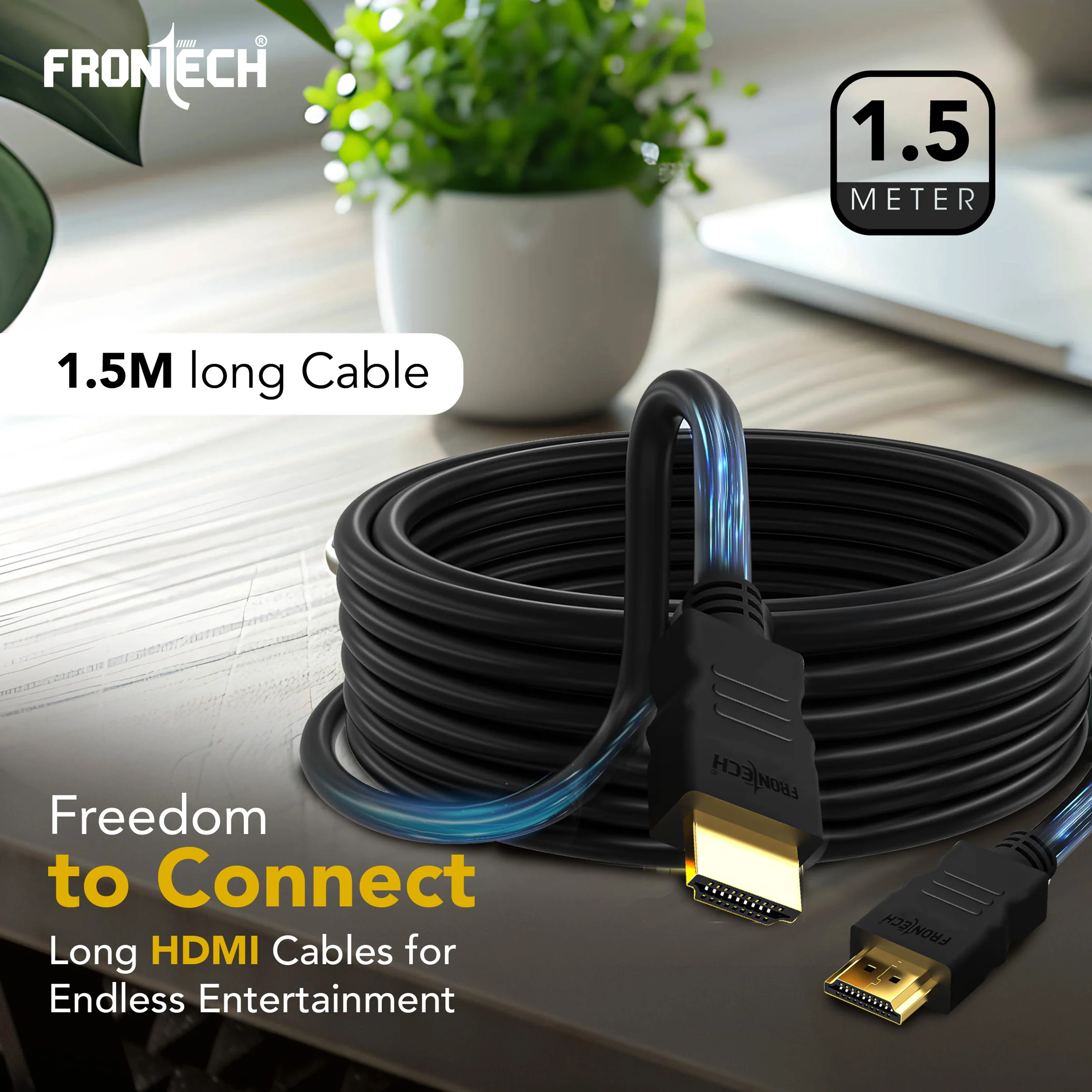 Frontech 1.5M 4K Ultra HD High-Speed HDMI Cable | CCS Core, Dynamic Sound, Gold-Plated Connectors | TV, Monitor, Laptop, PS5/Xbox Compatible | NC-0018 - Image 3