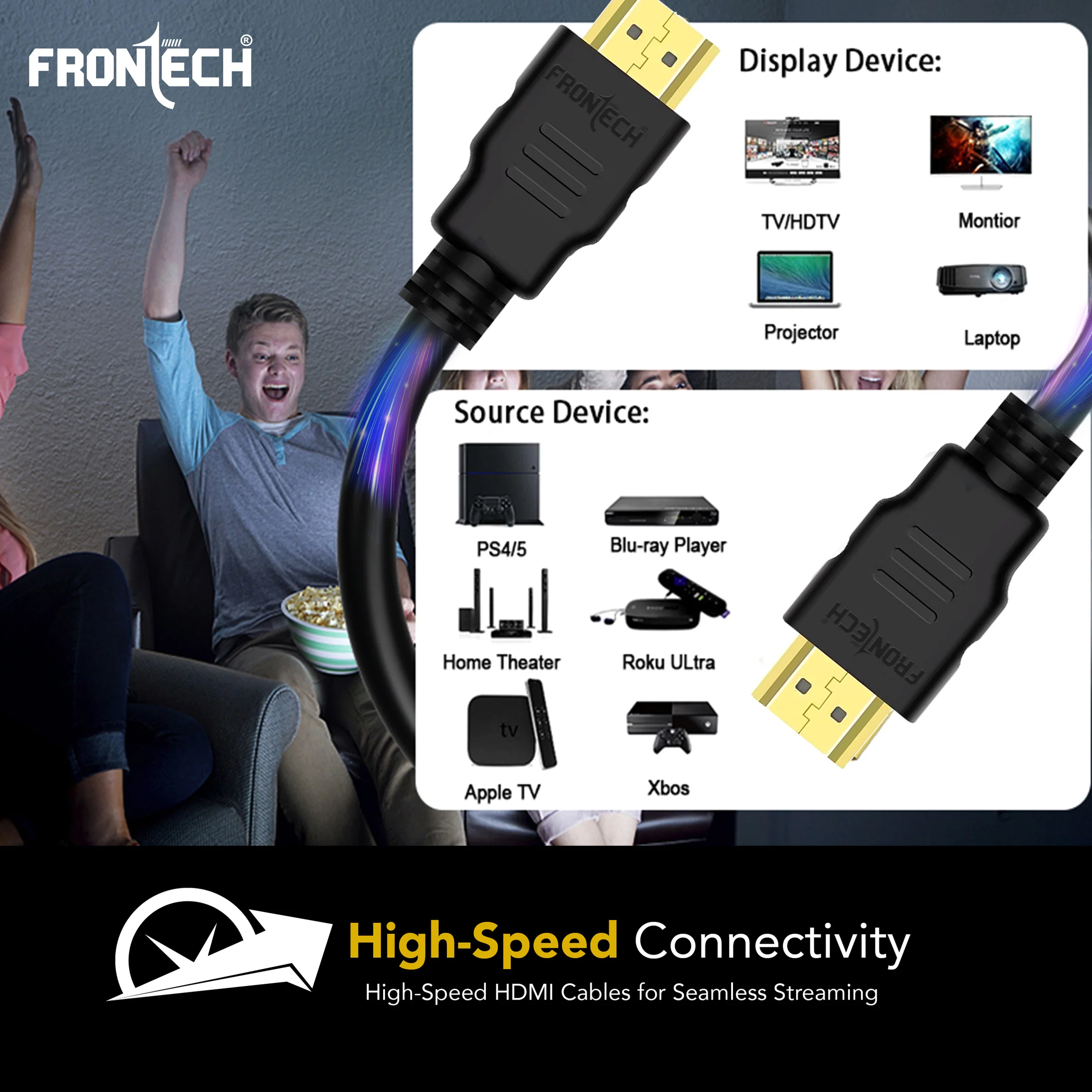 Frontech 1.5M 4K Ultra HD High-Speed HDMI Cable | CCS Core, Dynamic Sound, Gold-Plated Connectors | TV, Monitor, Laptop, PS5/Xbox Compatible | NC-0018 - Image 8
