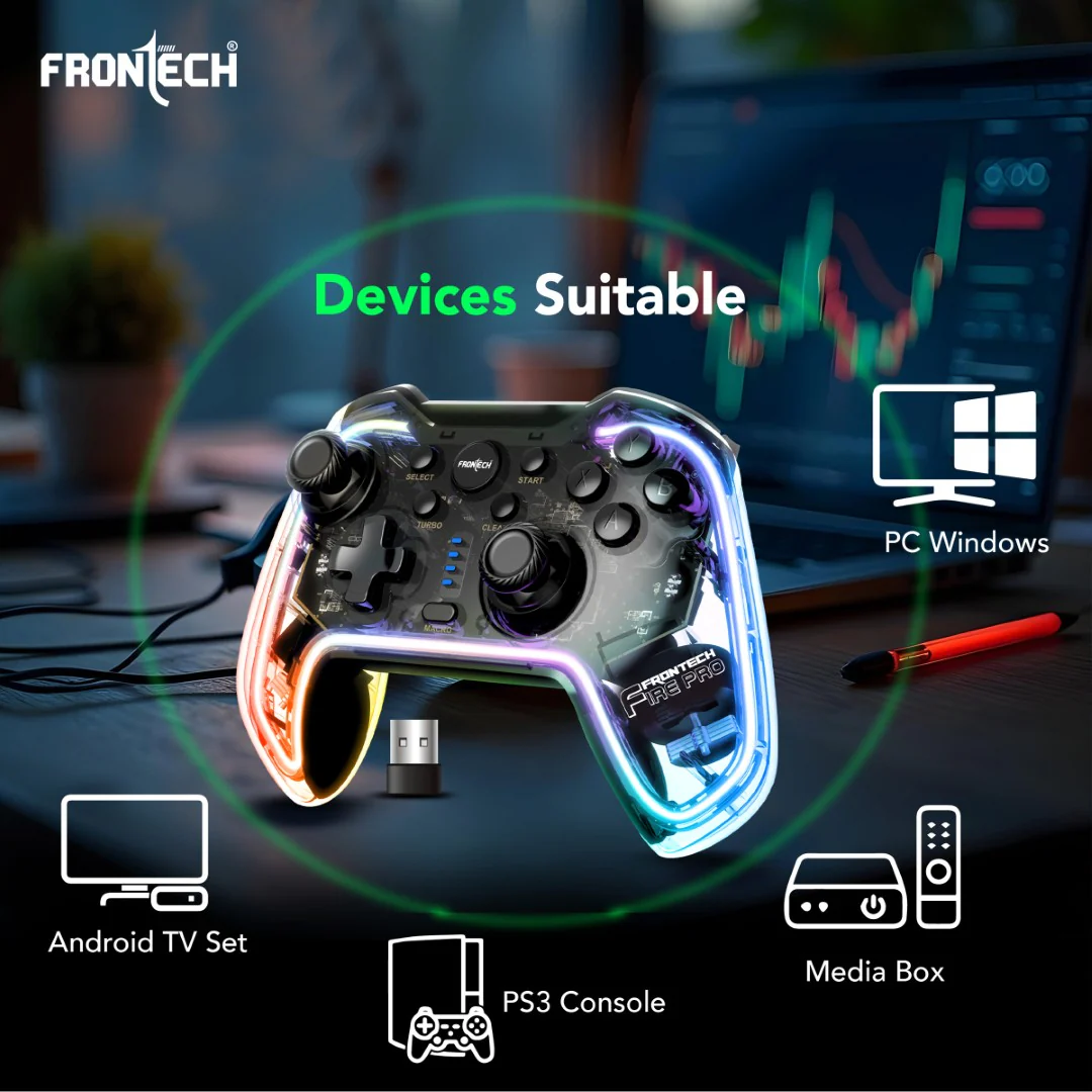 Frontech Fire Pro Wireless Gaming Pad | 2.4GHz, Dual Vibration, RGB | PS3/PC/Android TV (GP-0002) - Image 10