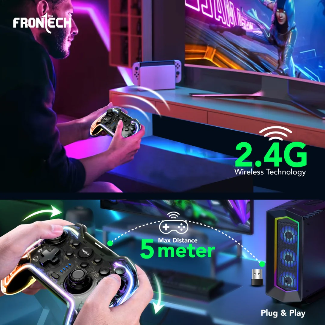 Frontech Fire Pro Wireless Gaming Pad | 2.4GHz, Dual Vibration, RGB | PS3/PC/Android TV (GP-0002) - Image 7
