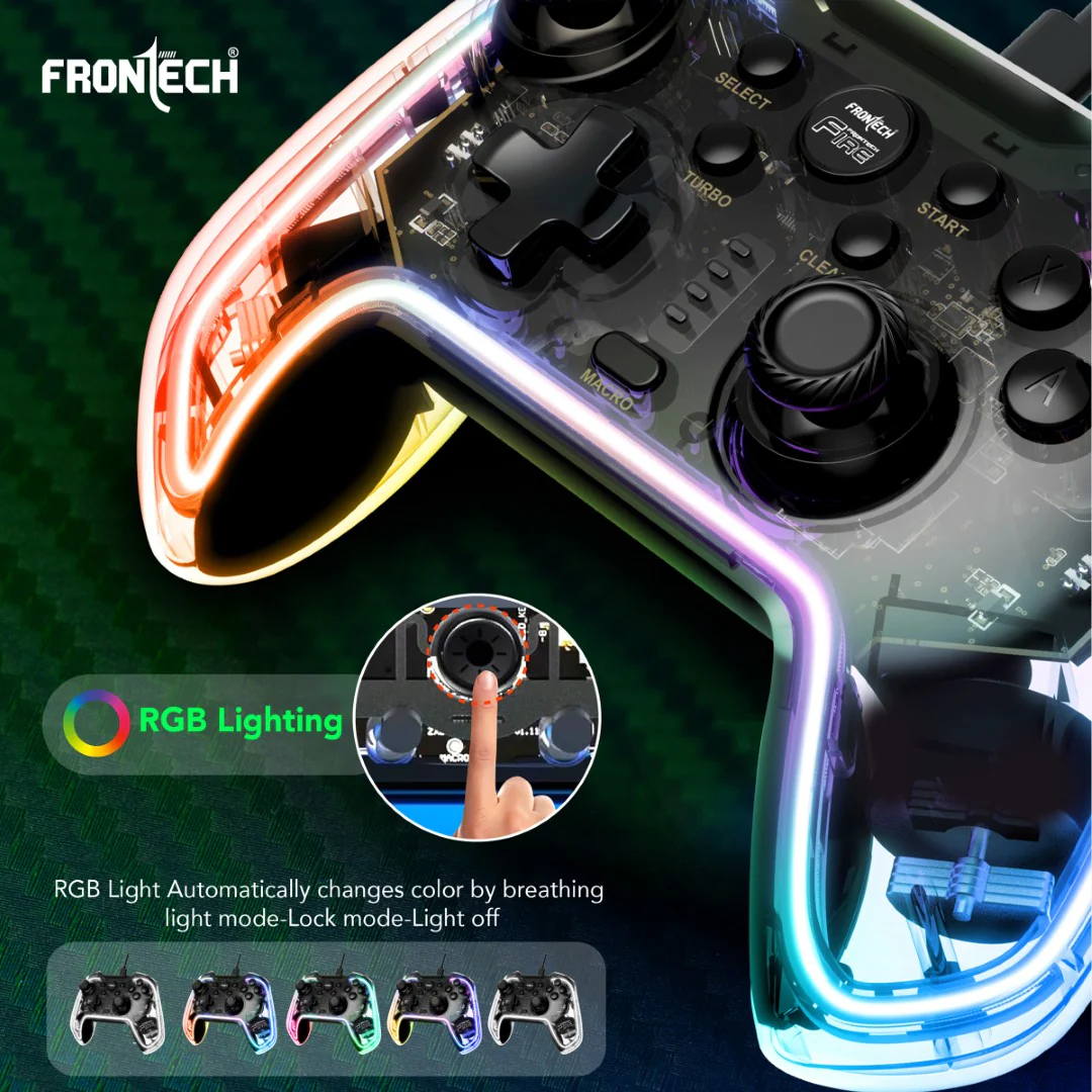 Frontech Fire Wired Gaming Pad | USB-C, Dual Vibration, RGB | PS3/PC/Android TV (GP-0001) - Image 4