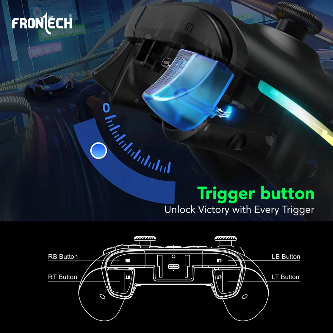Frontech Fire Wired Gaming Pad | USB-C, Dual Vibration, RGB | PS3/PC/Android TV (GP-0001) - Image 5