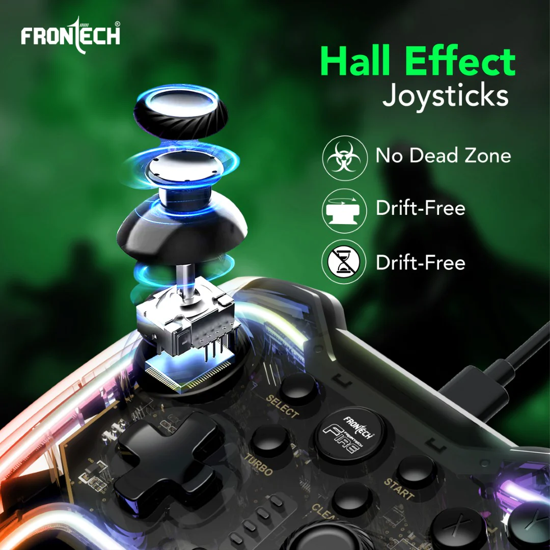 Frontech Fire Wired Gaming Pad | USB-C, Dual Vibration, RGB | PS3/PC/Android TV (GP-0001) - Image 6