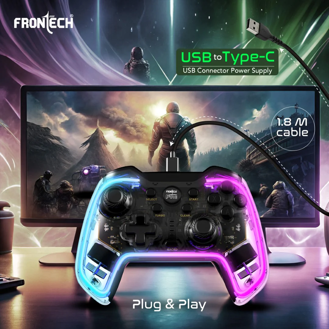 Frontech Fire Wired Gaming Pad | USB-C, Dual Vibration, RGB | PS3/PC/Android TV (GP-0001) - Image 8