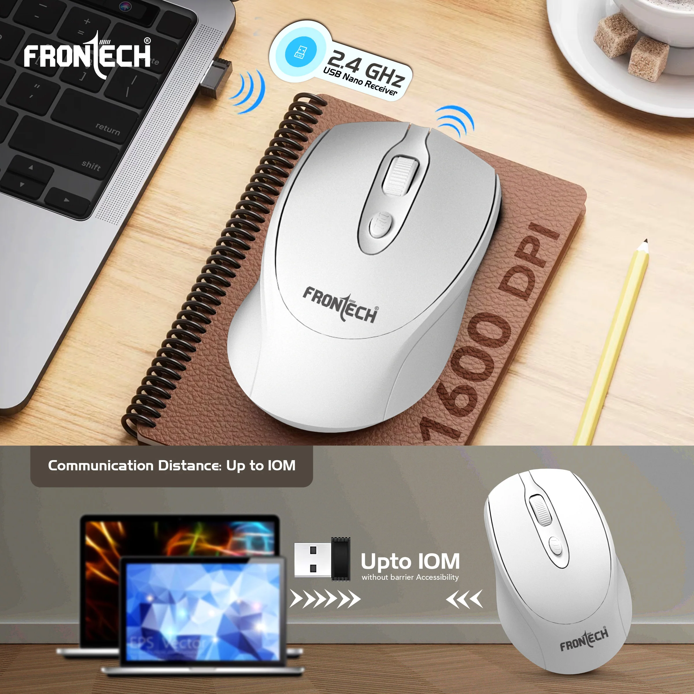 Frontech Wireless Keyboard & Mouse Combo|104 Key Layout|2.4Ghz|1600 DPI|4 button wireless mouse|1 Year Warranty - Image 3