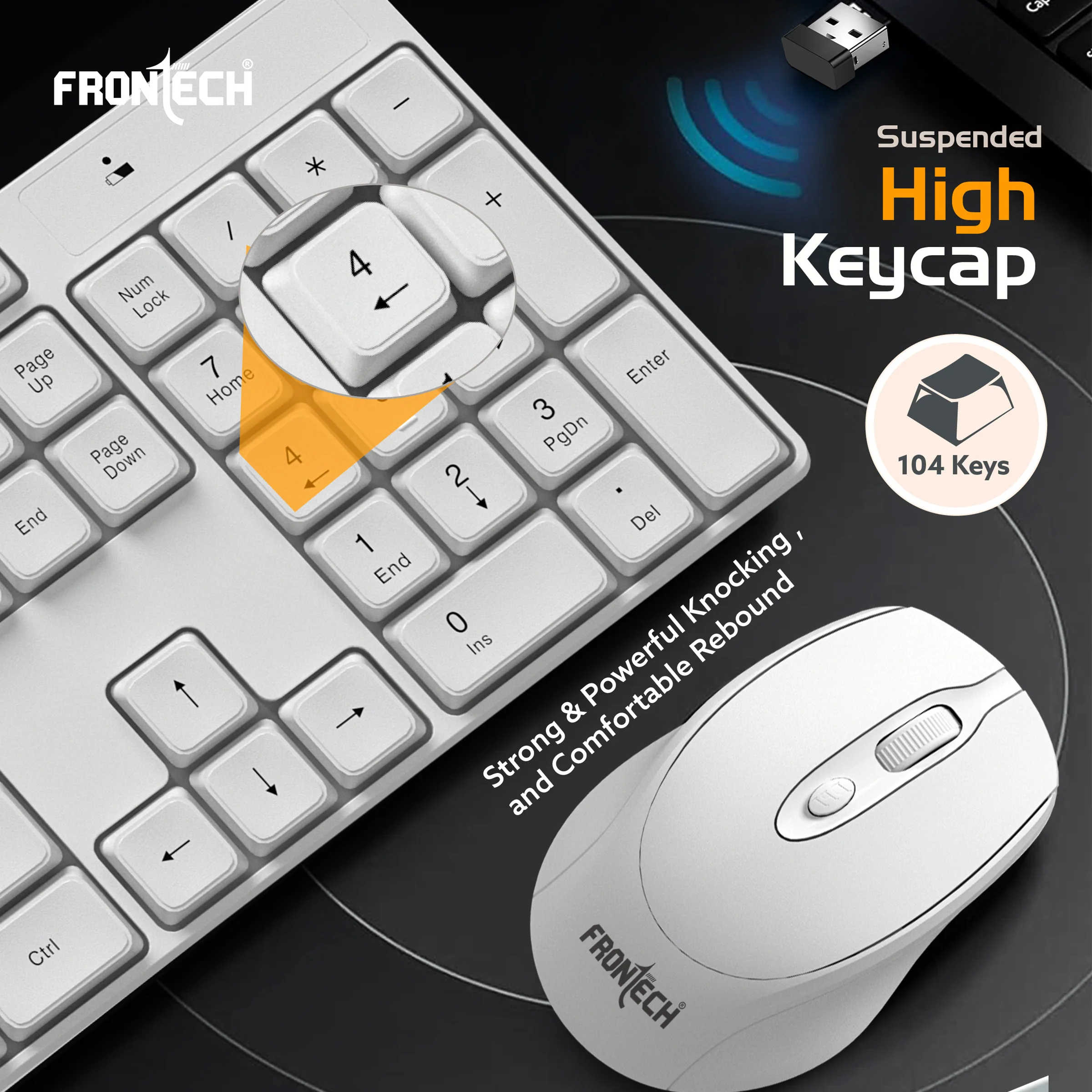 Frontech Wireless Keyboard & Mouse Combo|104 Key Layout|2.4Ghz|1600 DPI|4 button wireless mouse|1 Year Warranty - Image 4