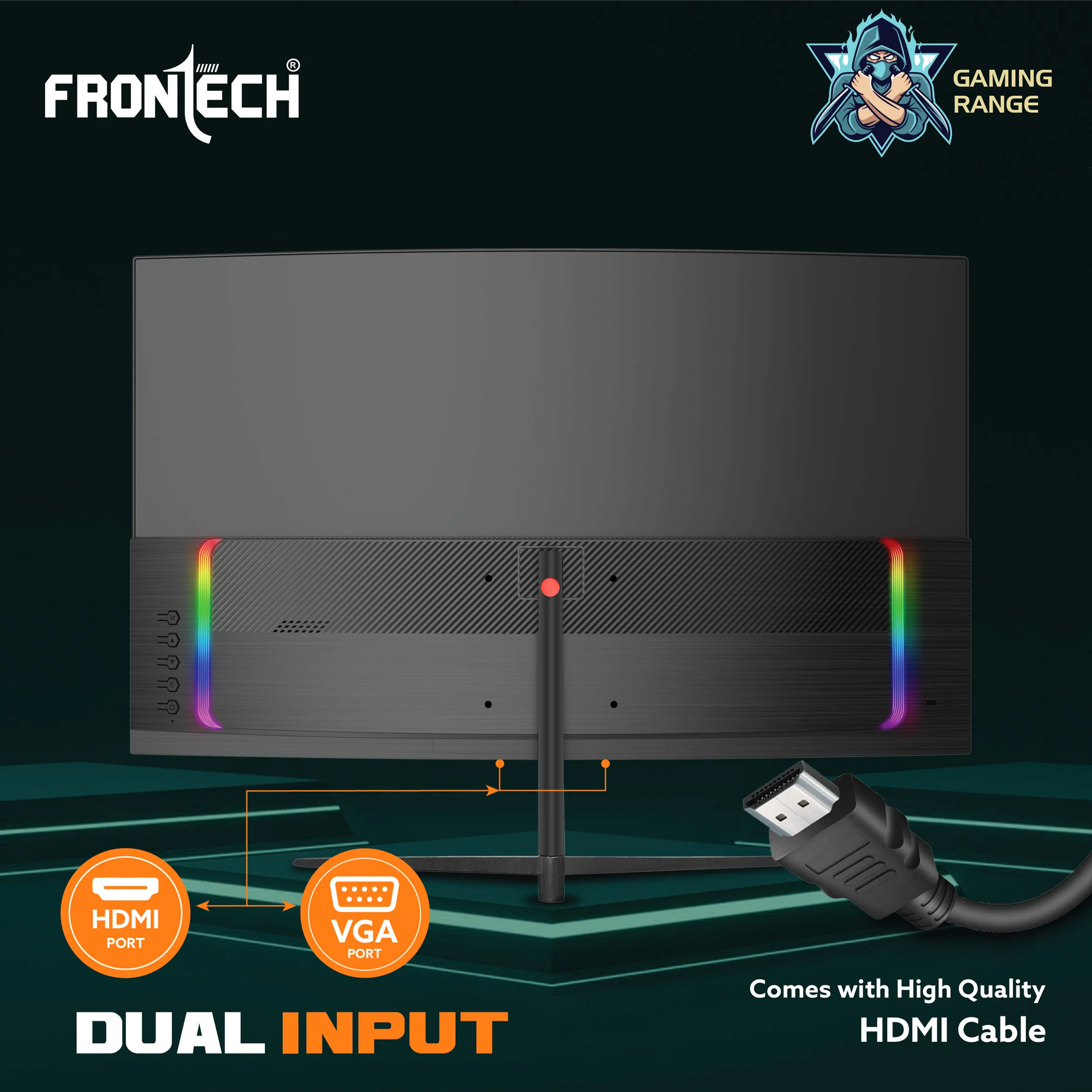 Frontech 27 inch Curved Gaming Monitor | 120Hz | 1920x1080 | RGB | Wall Mountable | HDMI & VGA | 1ms Response Time | Built-in Speakers | 3 Years Warranty - Image 4