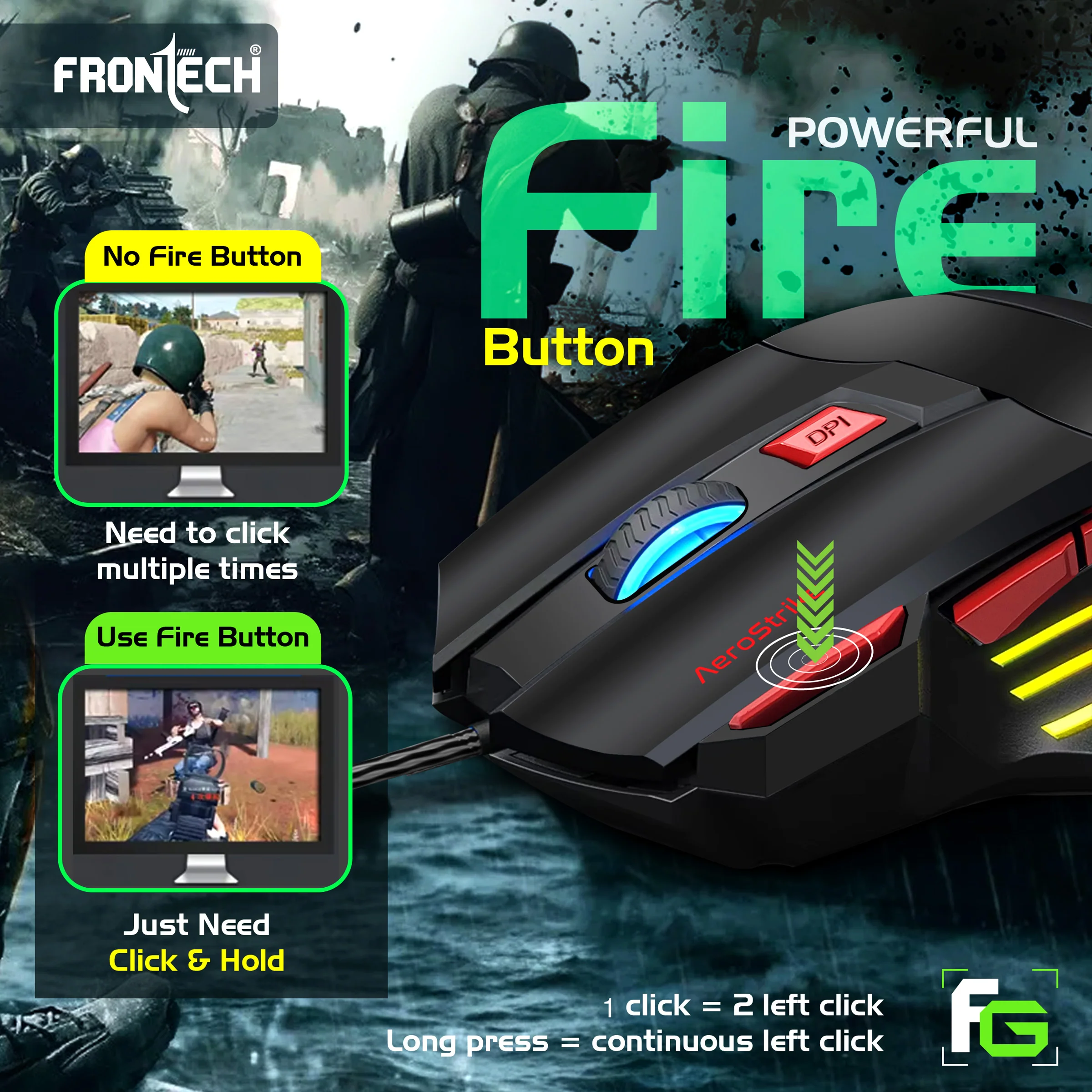 Frontech Wired RGB Gaming Mouse|USB Plug & Play|1.5m Braided Cable|7200 DPI|7 Buttons Mouse| Ergonomic Design|1 Year Warranty - Image 3