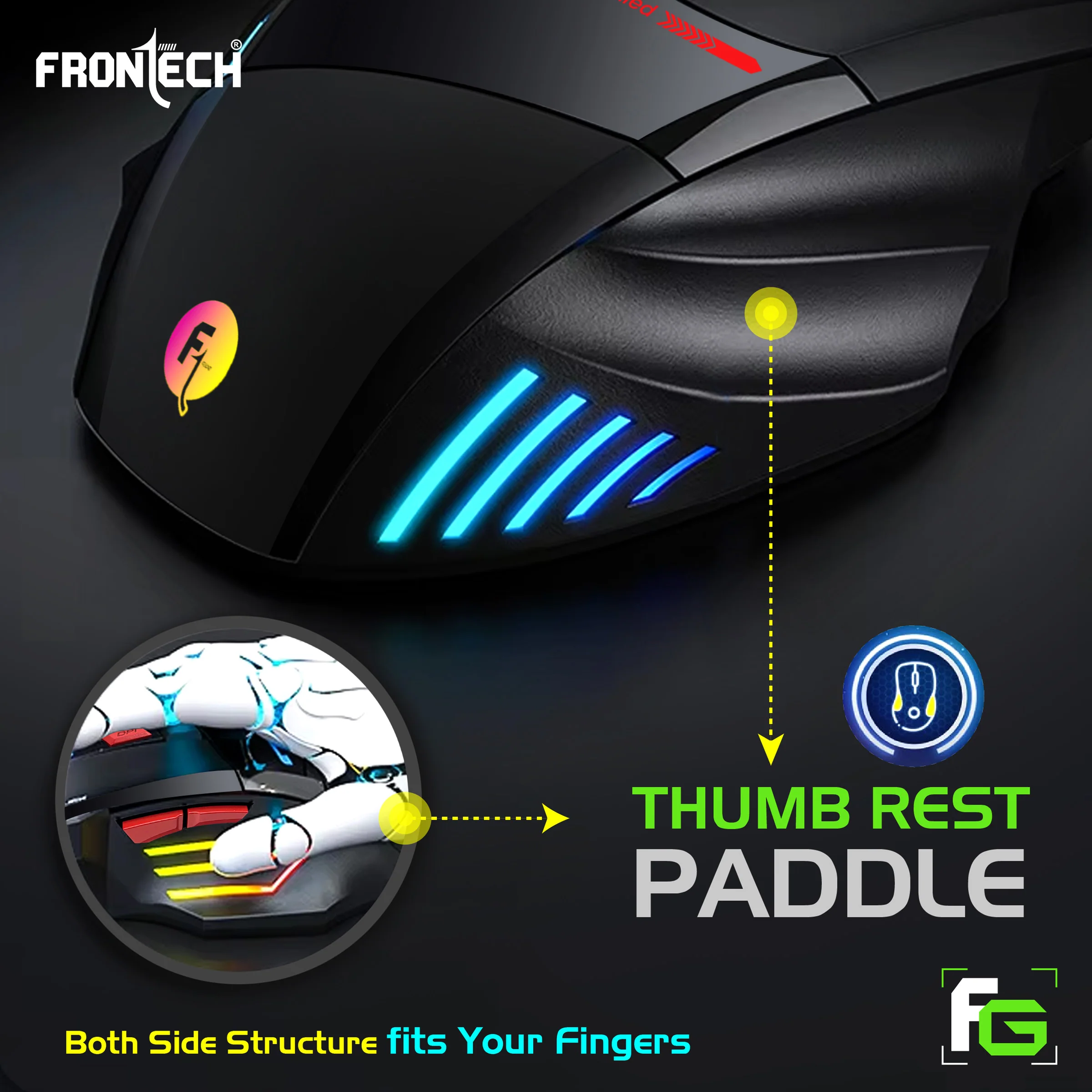 Frontech Wired RGB Gaming Mouse|USB Plug & Play|1.5m Braided Cable|7200 DPI|7 Buttons Mouse| Ergonomic Design|1 Year Warranty - Image 6