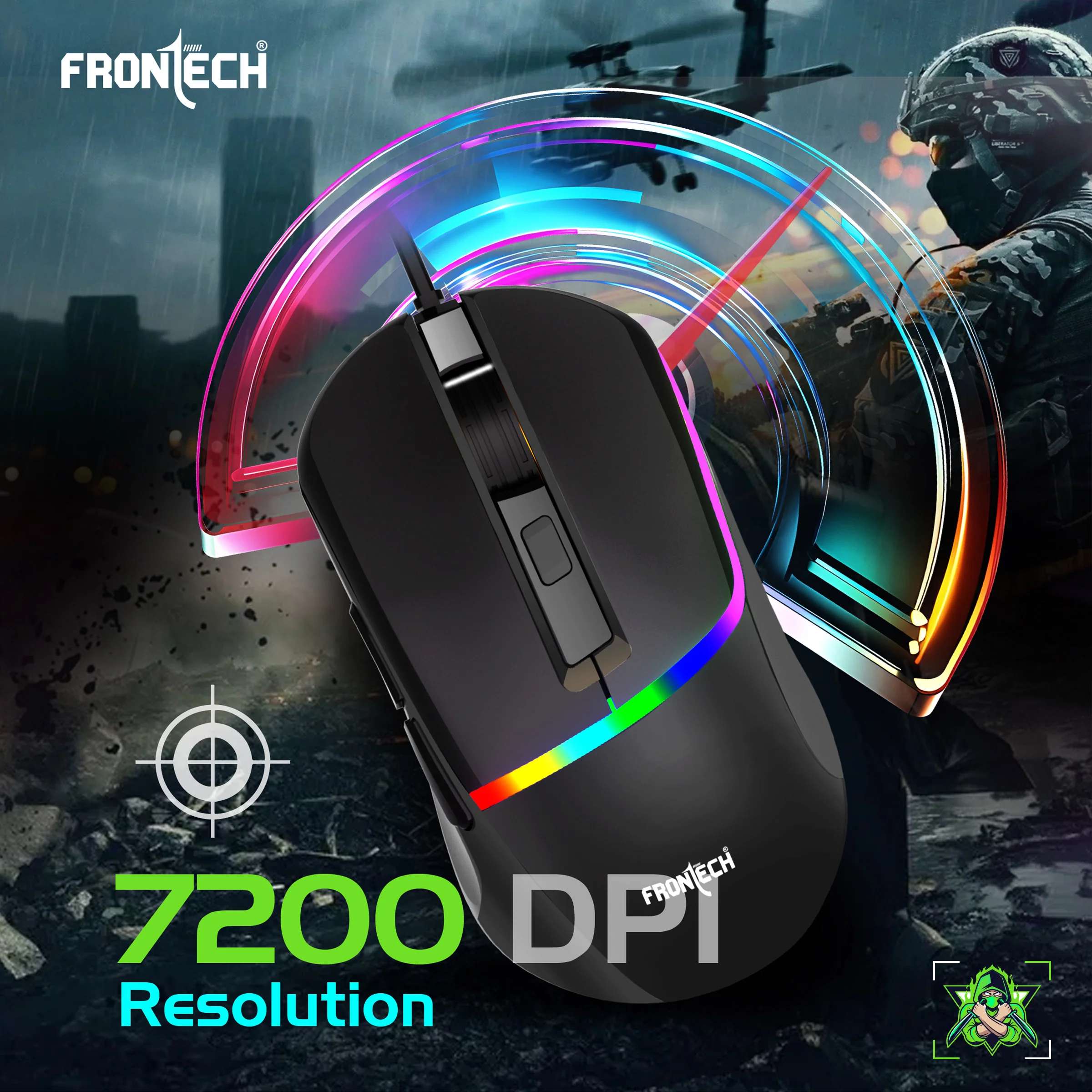Frontech Wired RGB Gaming Mouse|USB Plug & Play|1.5m Braided Cable|7200 DPI|6 Button Mouse| Ergonomic Design|1 Year Warranty - Image 4