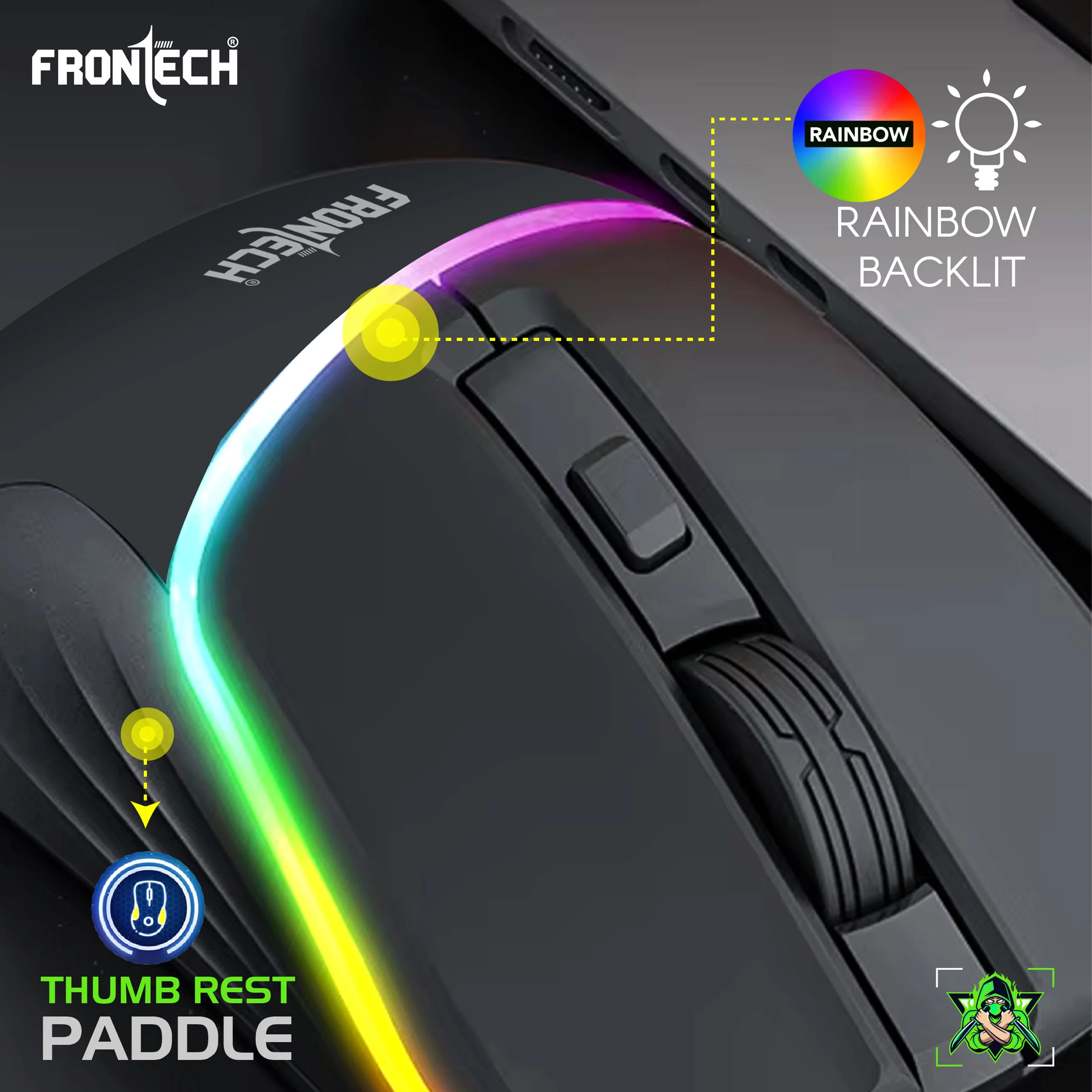 Frontech Wired RGB Gaming Mouse|USB Plug & Play|1.5m Braided Cable|7200 DPI|6 Button Mouse| Ergonomic Design|1 Year Warranty - Image 5