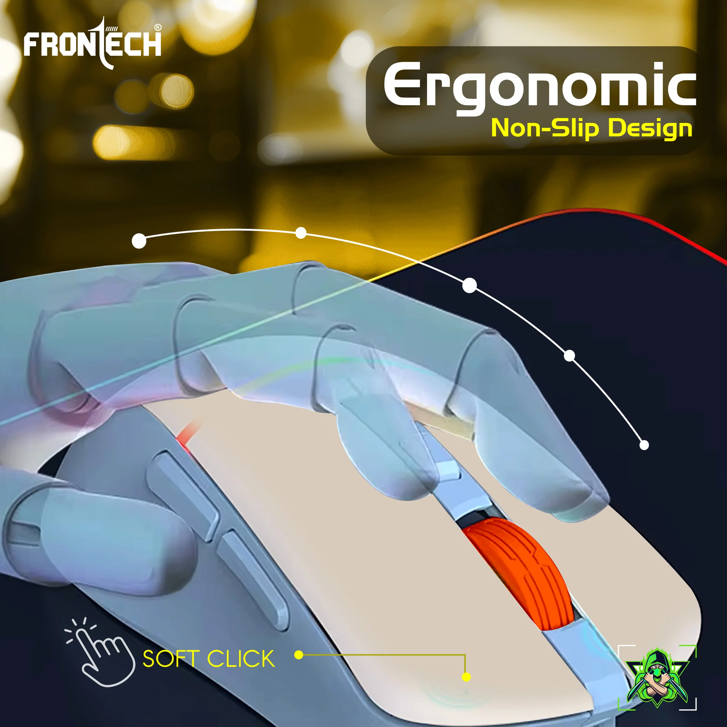 Frontech Wired RGB Gaming Mouse|USB Plug & Play|1.5m Braided Cable|7200 DPI|6 Button Mouse| Ergonomic Design|1 Year Warranty - Image 3