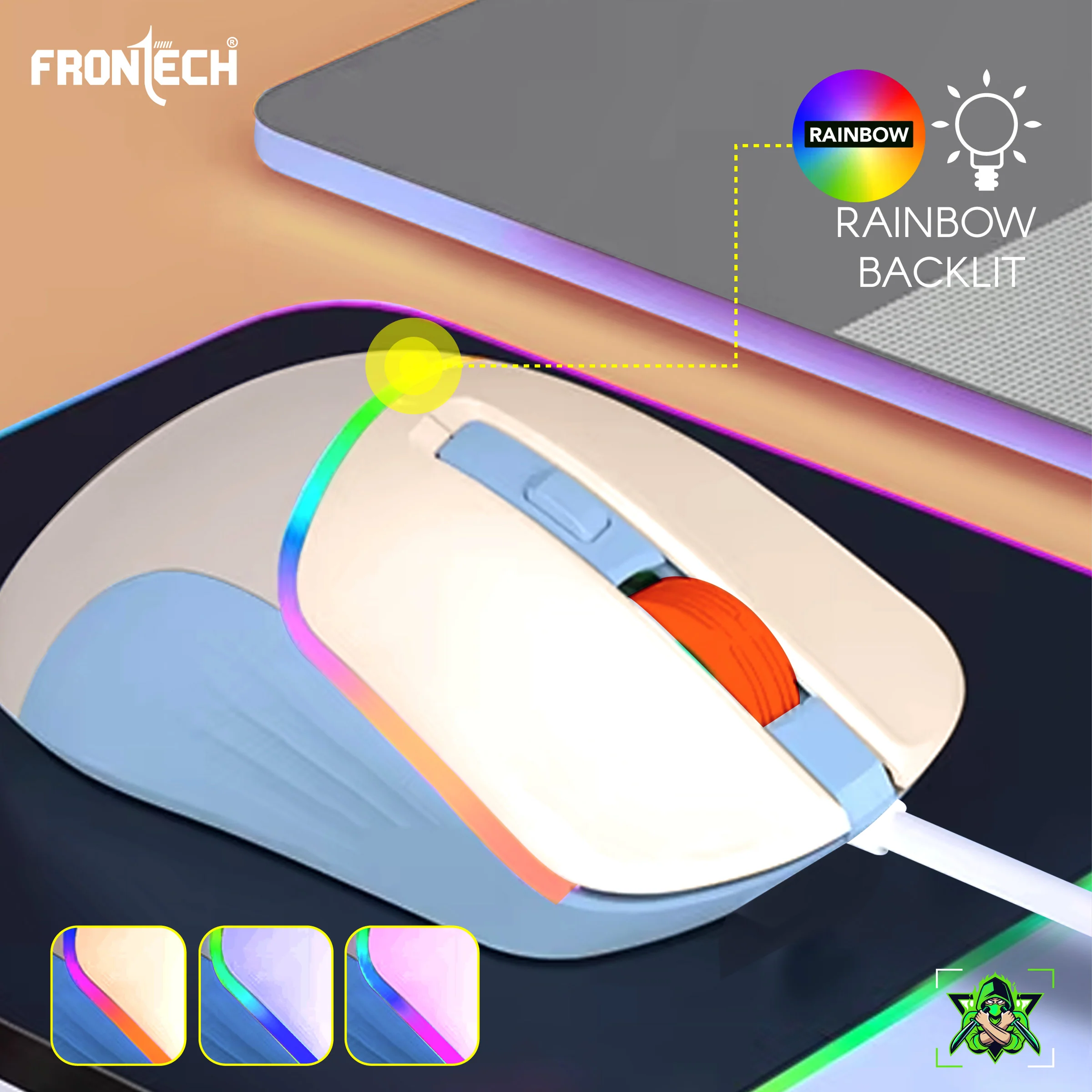 Frontech Wired RGB Gaming Mouse|USB Plug & Play|1.5m Braided Cable|7200 DPI|6 Button Mouse| Ergonomic Design|1 Year Warranty - Image 5