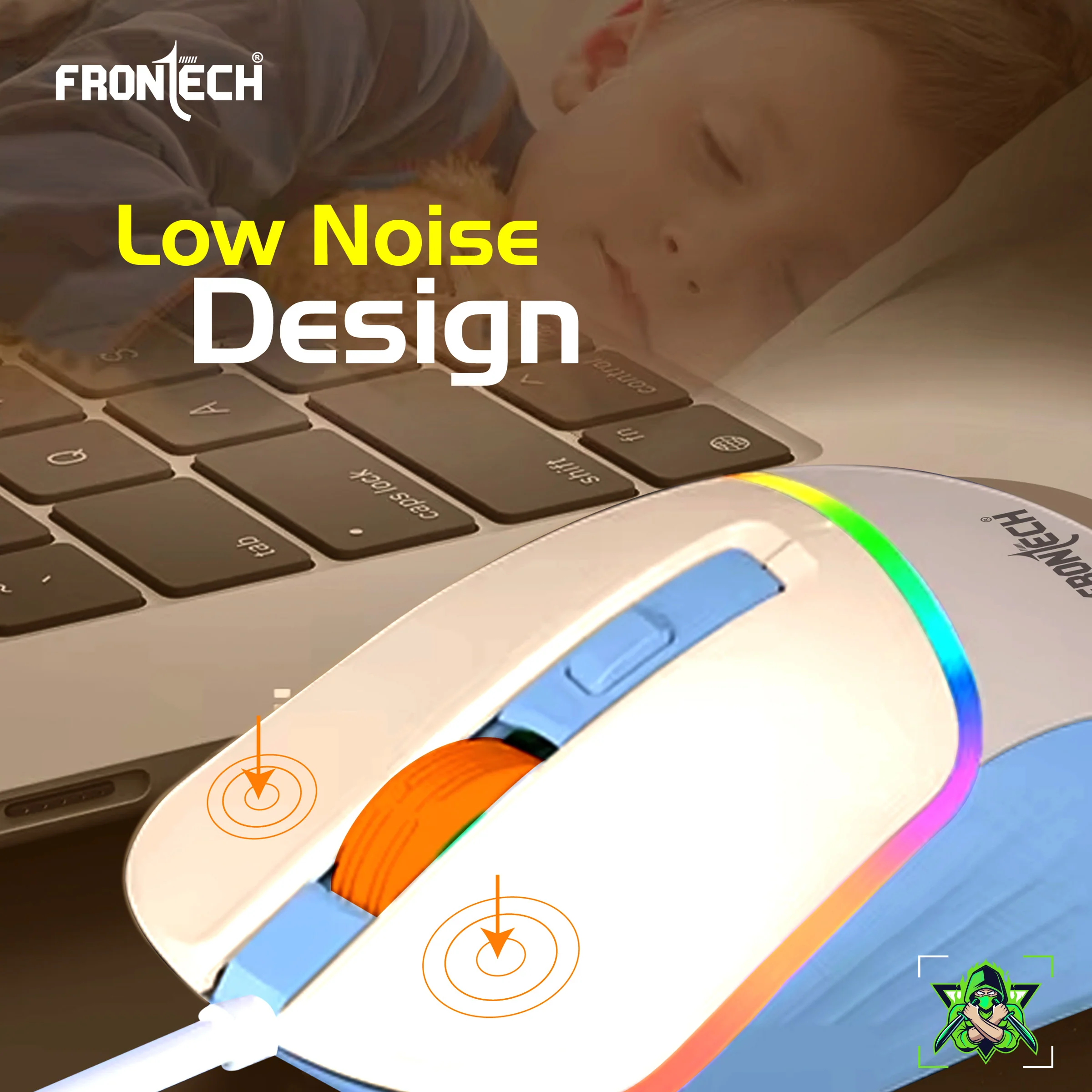 Frontech Wired RGB Gaming Mouse|USB Plug & Play|1.5m Braided Cable|7200 DPI|6 Button Mouse| Ergonomic Design|1 Year Warranty - Image 7