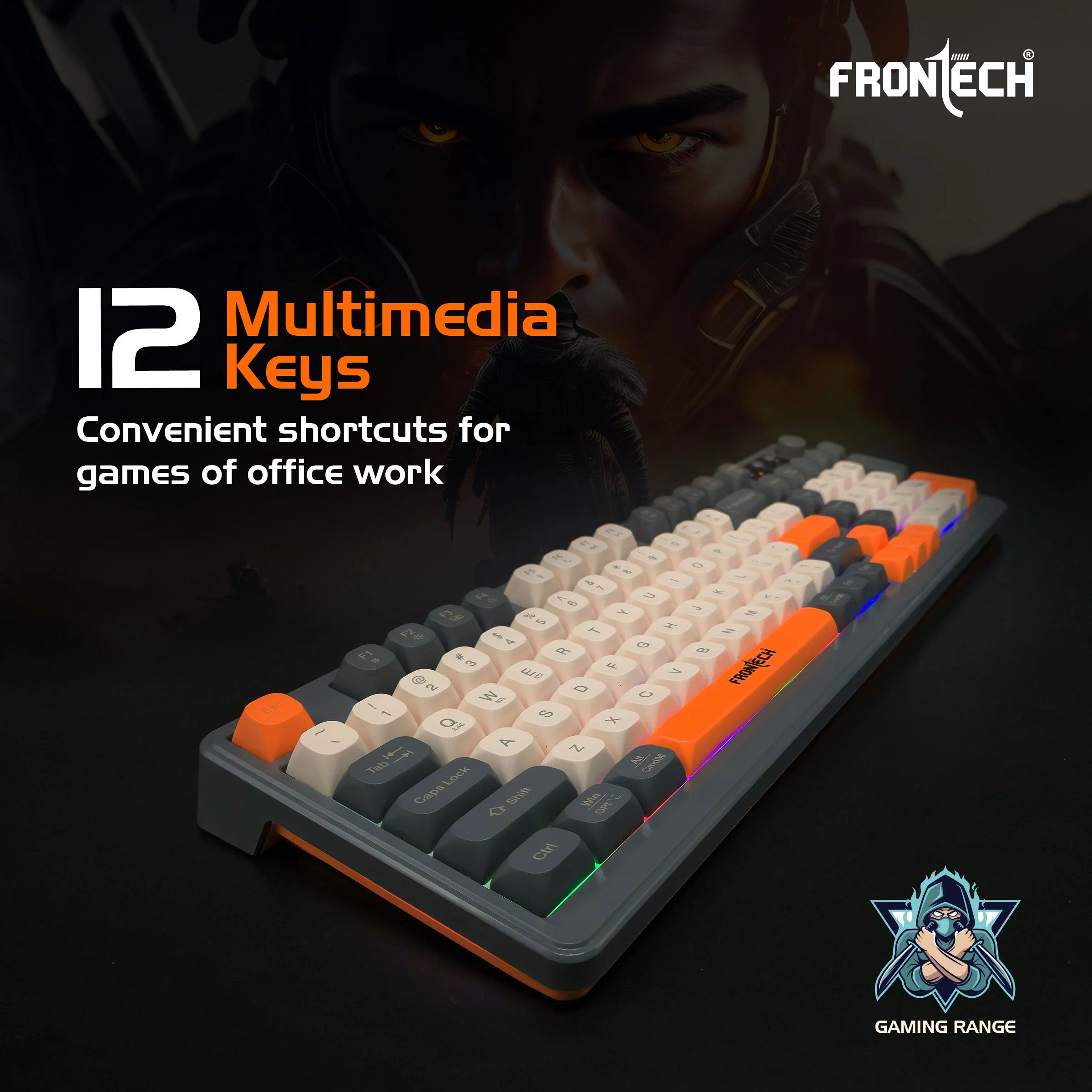 Frontech KB-0026P Wireless Gaming Keyboard | 98 Keys Layout | 19 Anti-Ghosting Keys | Dual Wireless 2.4GHz & Bluetooth 5.1 | Rainbow Backlight | 2000mAh Battery | Audio Control Knob | Type-C Charging | 1 Year Warranty - Image 3