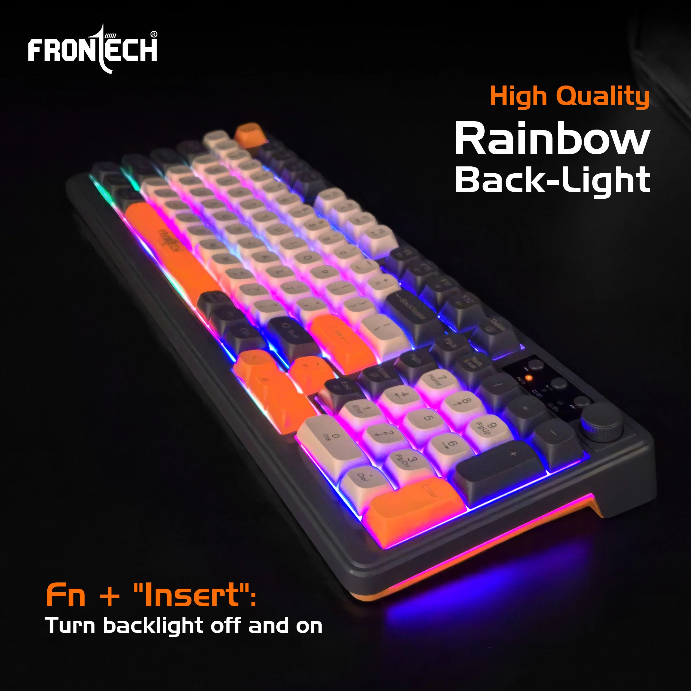 Frontech KB-0026P Wireless Gaming Keyboard | 98 Keys Layout | 19 Anti-Ghosting Keys | Dual Wireless 2.4GHz & Bluetooth 5.1 | Rainbow Backlight | 2000mAh Battery | Audio Control Knob | Type-C Charging | 1 Year Warranty - Image 7