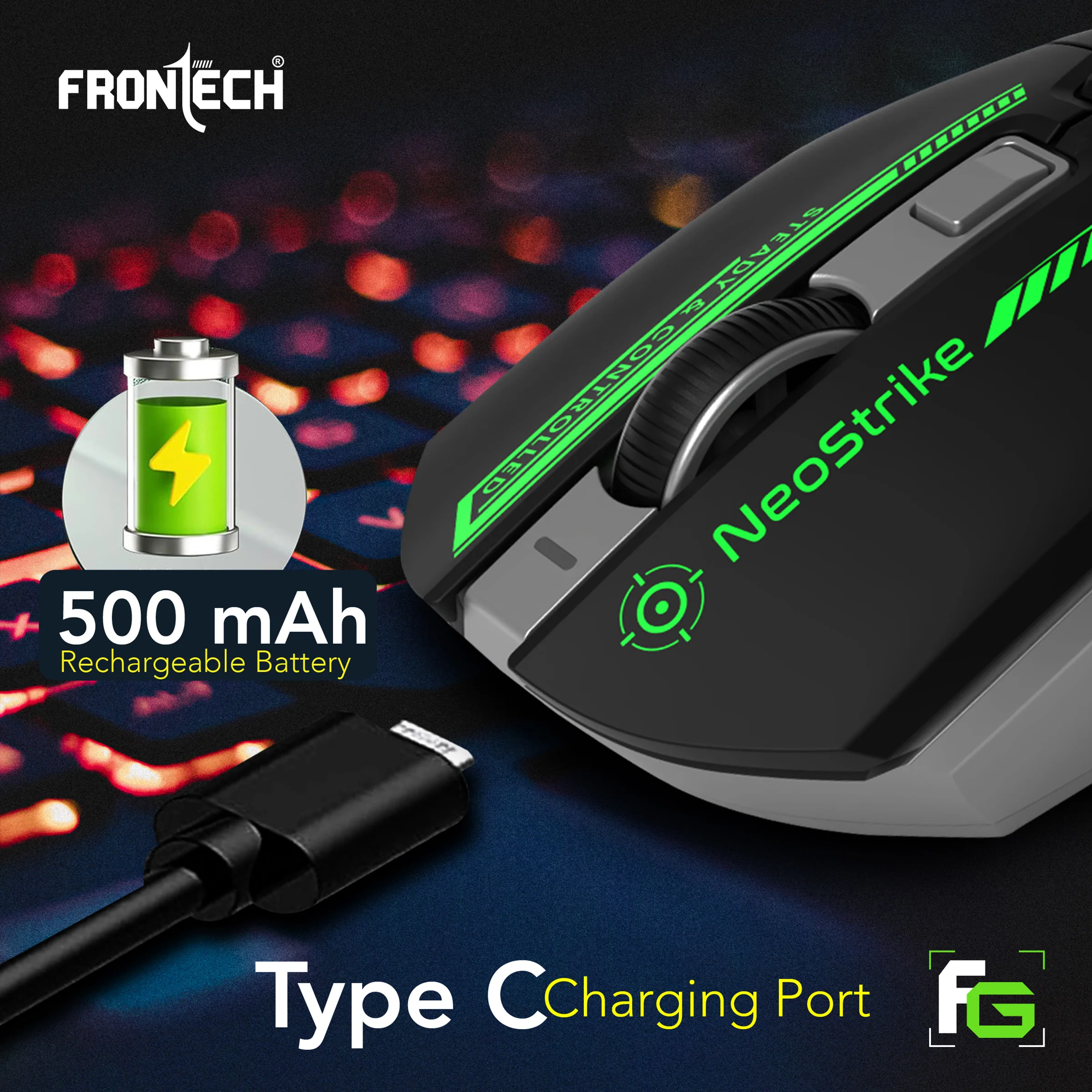 Frontech Wireless Bluetooth RGB Gaming Mouse|2.4Ghz|3200 DPI|500mAh Rechargeable Battery|6 Button Mouse| Ergonomic Design|1 Year Warranty - Image 4