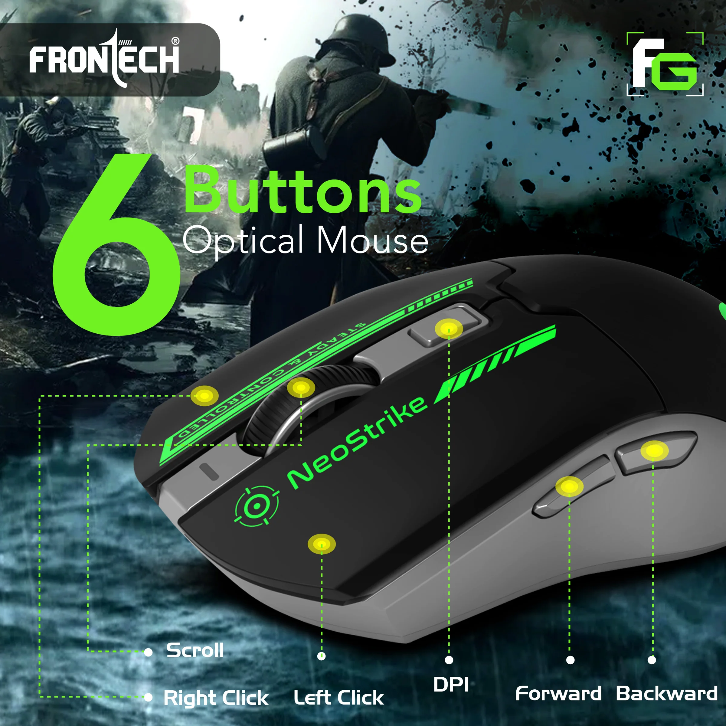 Frontech Wireless Bluetooth RGB Gaming Mouse|2.4Ghz|3200 DPI|500mAh Rechargeable Battery|6 Button Mouse| Ergonomic Design|1 Year Warranty - Image 6