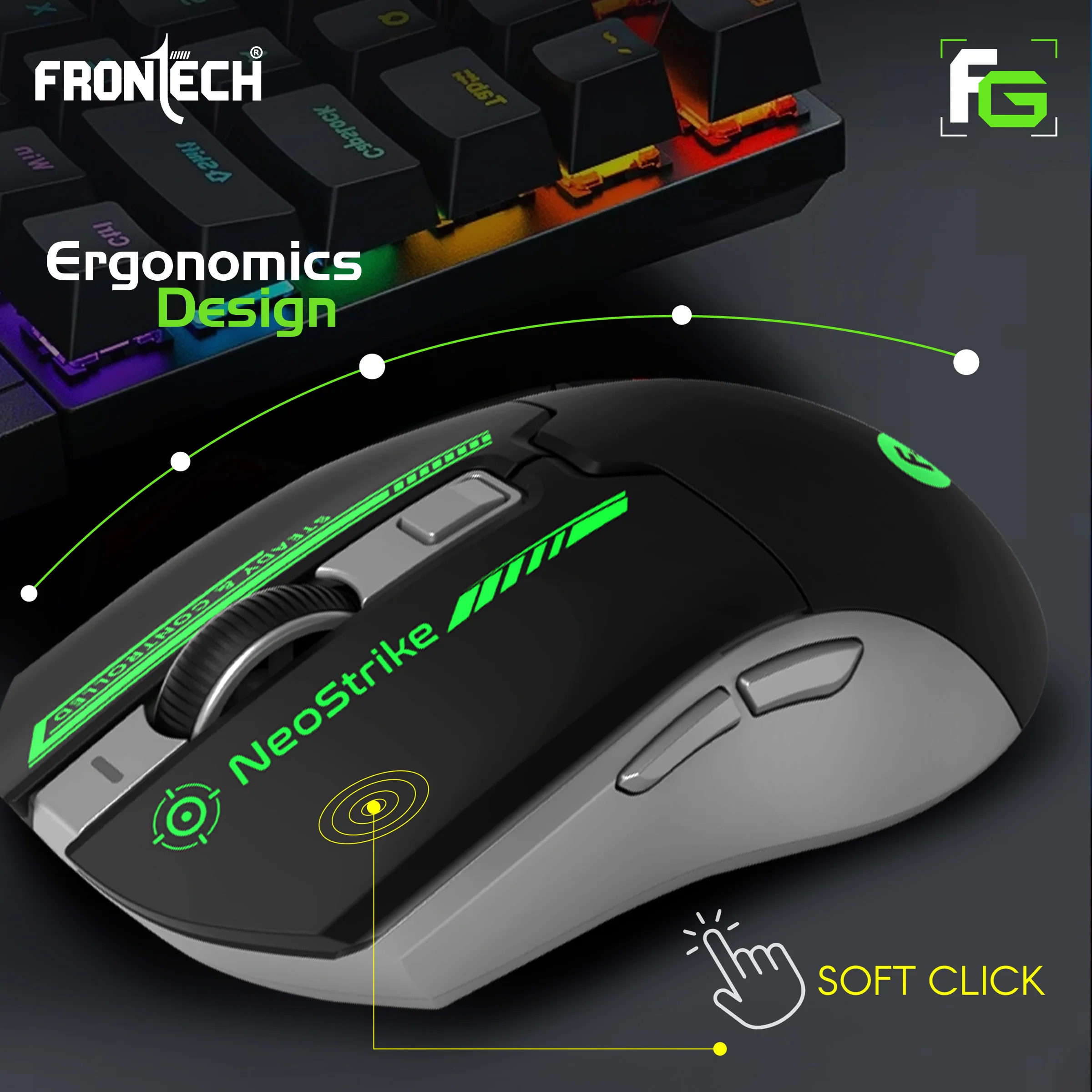 Frontech Wireless Bluetooth RGB Gaming Mouse|2.4Ghz|3200 DPI|500mAh Rechargeable Battery|6 Button Mouse| Ergonomic Design|1 Year Warranty - Image 8