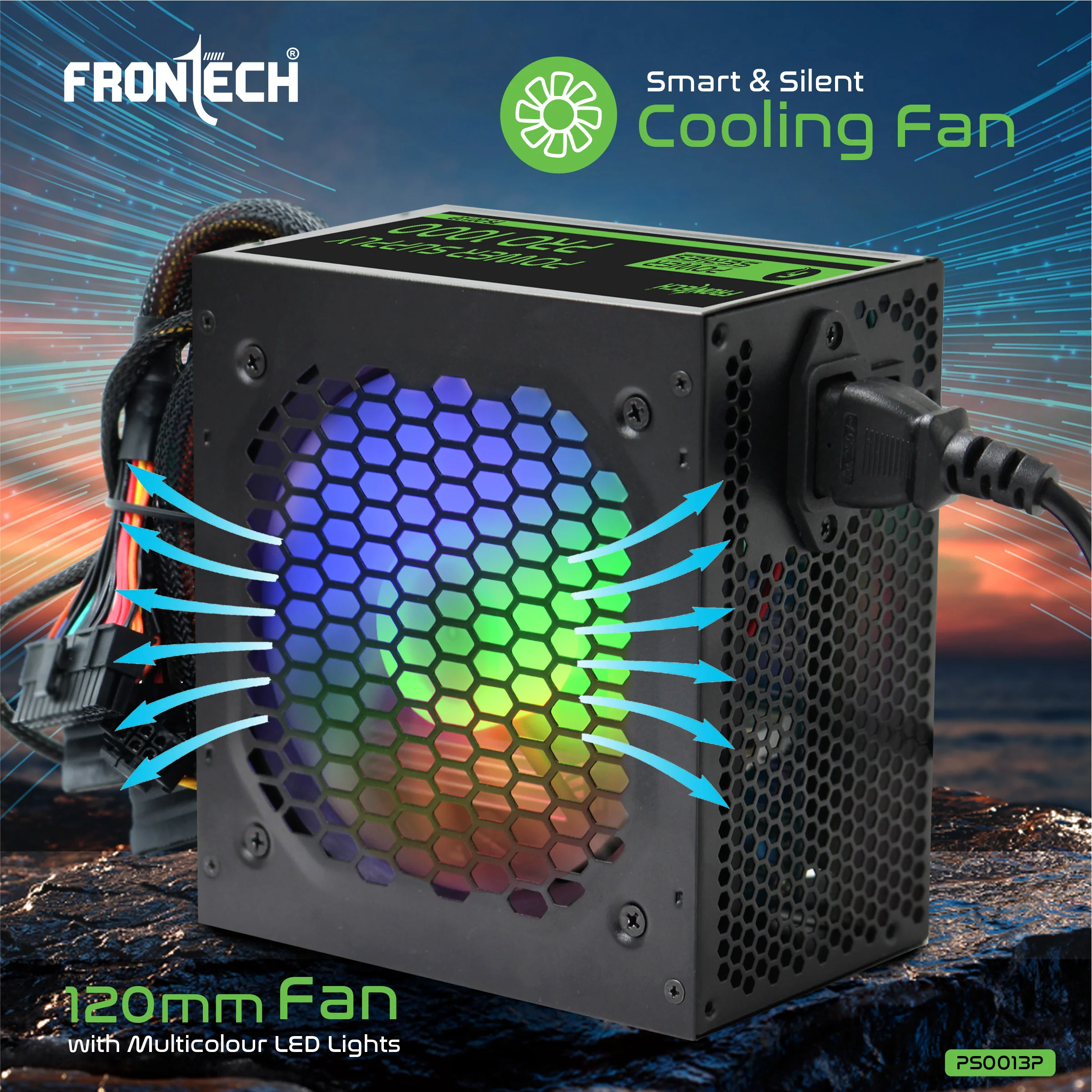 Frontech PRO 1000 Gaming Power Supply, 600W PSU, ATX 12V, 120mm RGB Silent Fan, PCI-E (6+2) Pin, 3 SATA, OCP/OVP/SCP Protection, 3-Year Warranty (PS-0013P) - Image 3