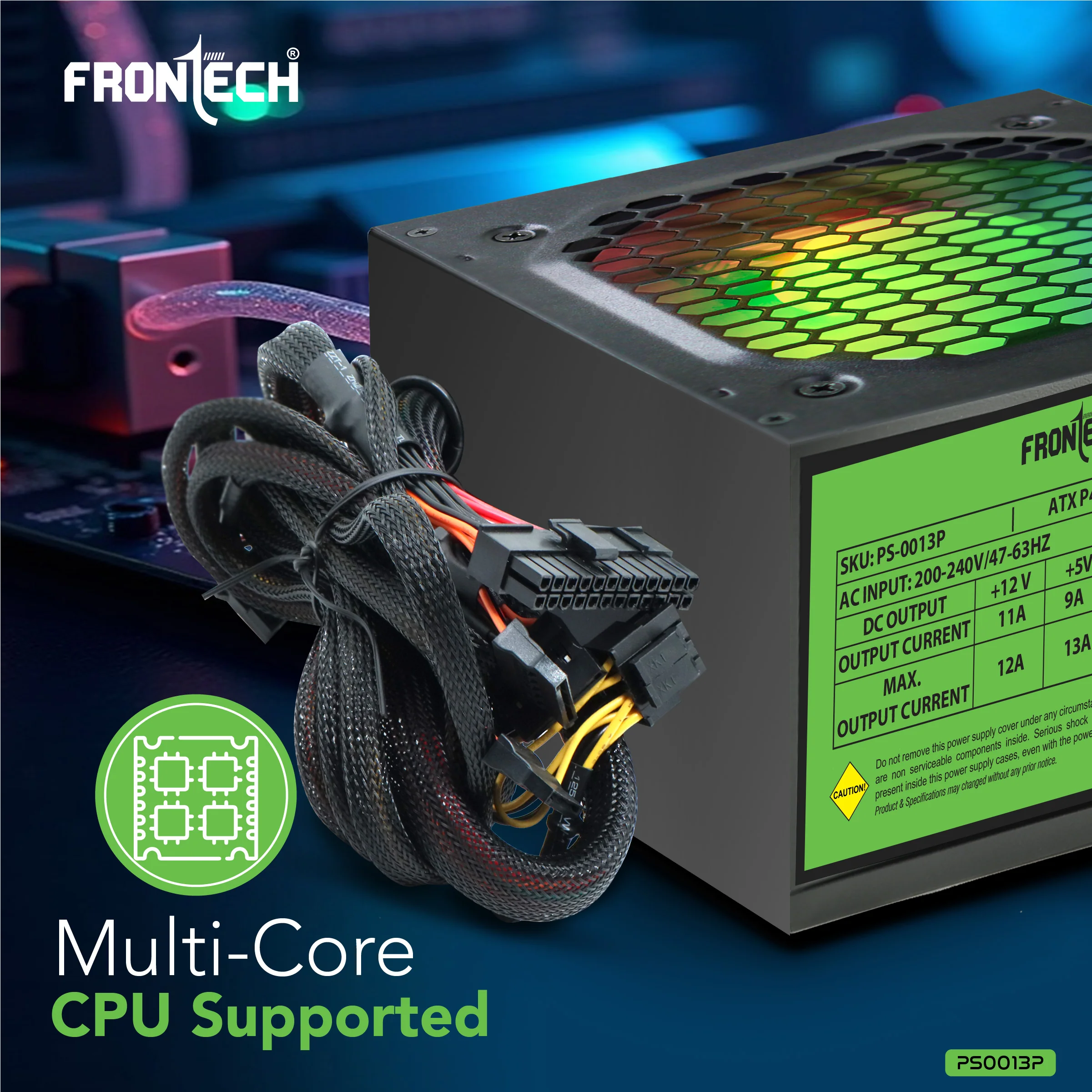 Frontech PRO 1000 Gaming Power Supply, 600W PSU, ATX 12V, 120mm RGB Silent Fan, PCI-E (6+2) Pin, 3 SATA, OCP/OVP/SCP Protection, 3-Year Warranty (PS-0013P) - Image 4