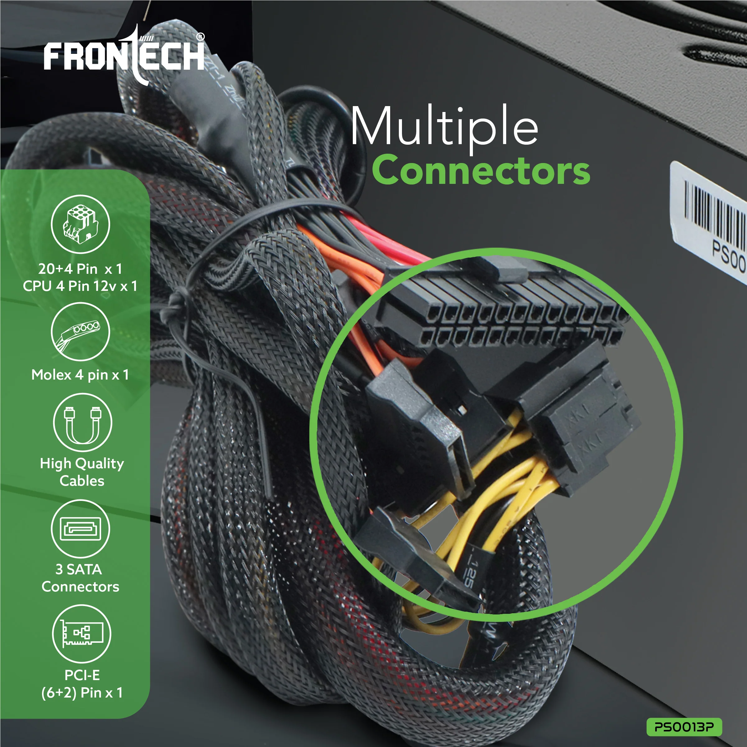 Frontech PRO 1000 Gaming Power Supply, 600W PSU, ATX 12V, 120mm RGB Silent Fan, PCI-E (6+2) Pin, 3 SATA, OCP/OVP/SCP Protection, 3-Year Warranty (PS-0013P) - Image 5