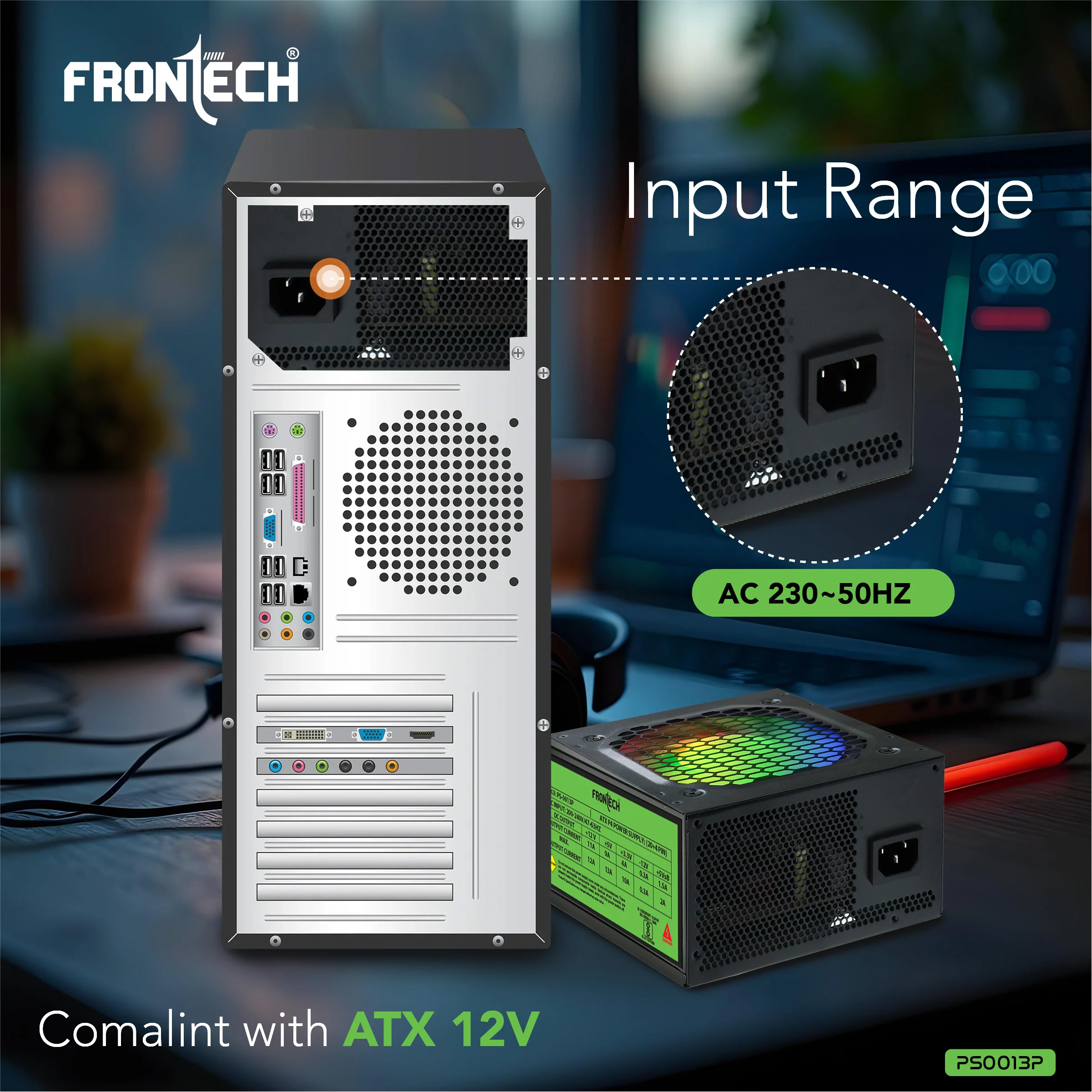 Frontech PRO 1000 Gaming Power Supply, 600W PSU, ATX 12V, 120mm RGB Silent Fan, PCI-E (6+2) Pin, 3 SATA, OCP/OVP/SCP Protection, 3-Year Warranty (PS-0013P) - Image 7