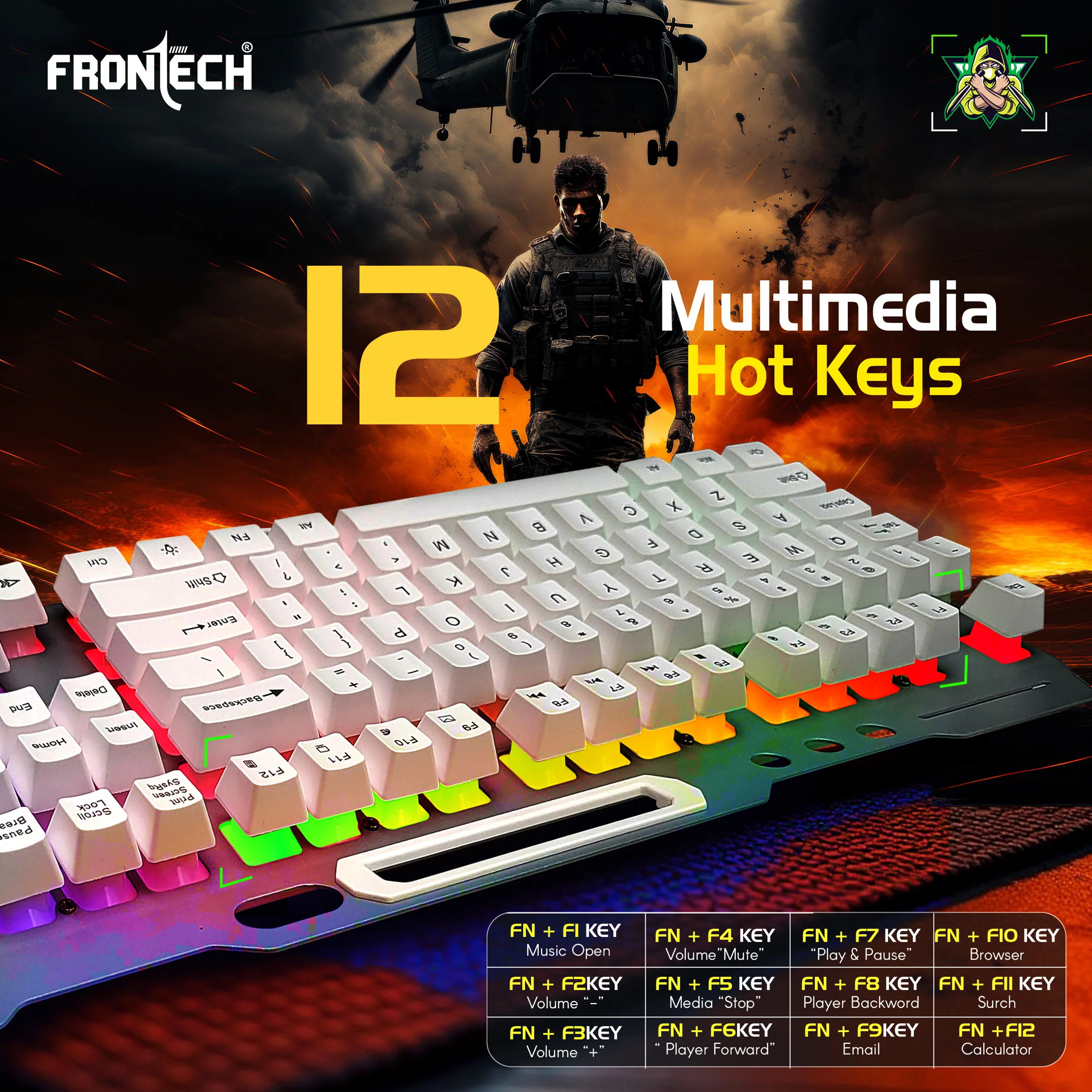 Frontech Wired RGB Backlight Gaming Keyboard| 104 Key Layout |19 Anti Ghosting Key|Volume Control|USB Plug & Play|1.5m Braided cable|1 year warranty - Image 3