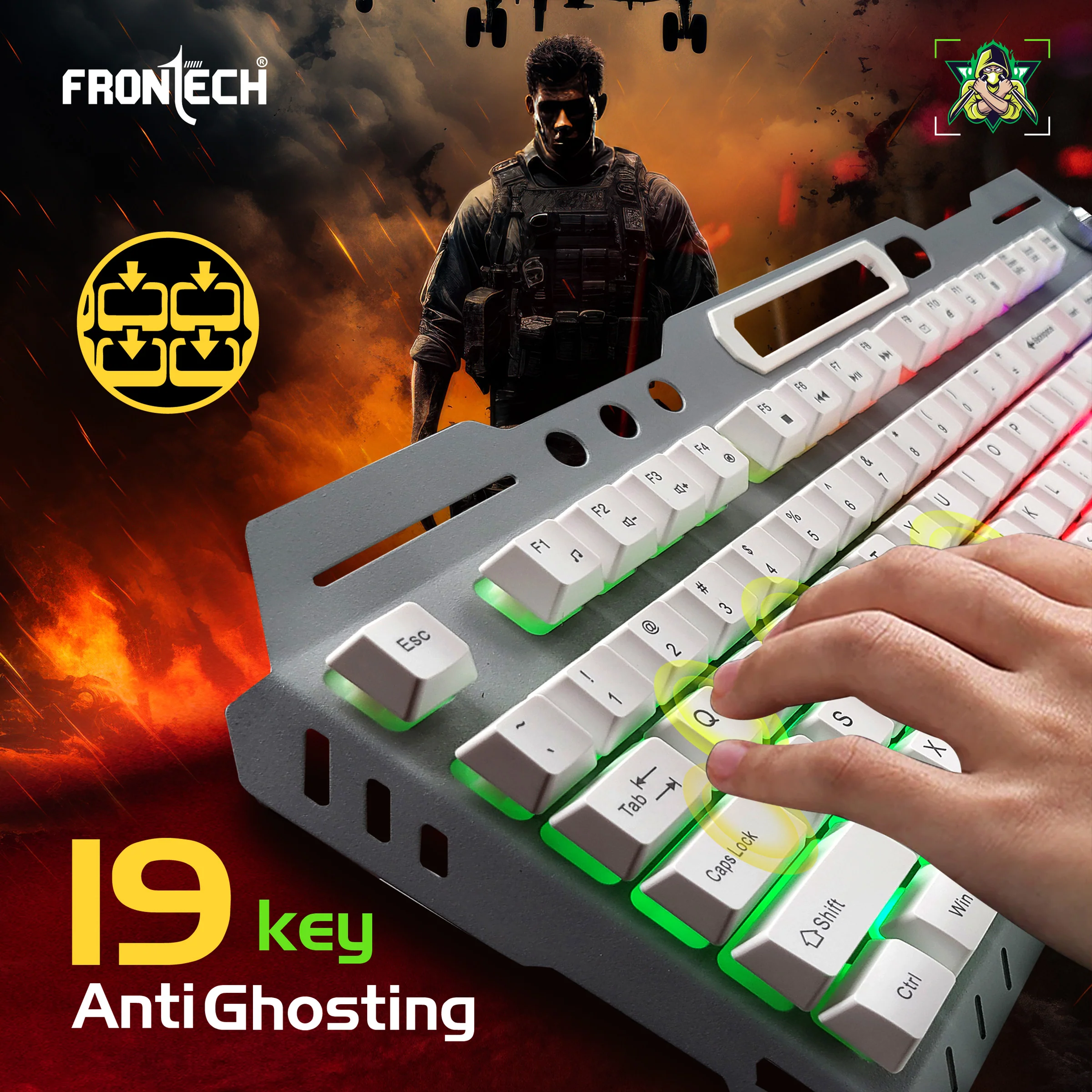 Frontech Wired RGB Backlight Gaming Keyboard| 104 Key Layout |19 Anti Ghosting Key|Volume Control|USB Plug & Play|1.5m Braided cable|1 year warranty - Image 4