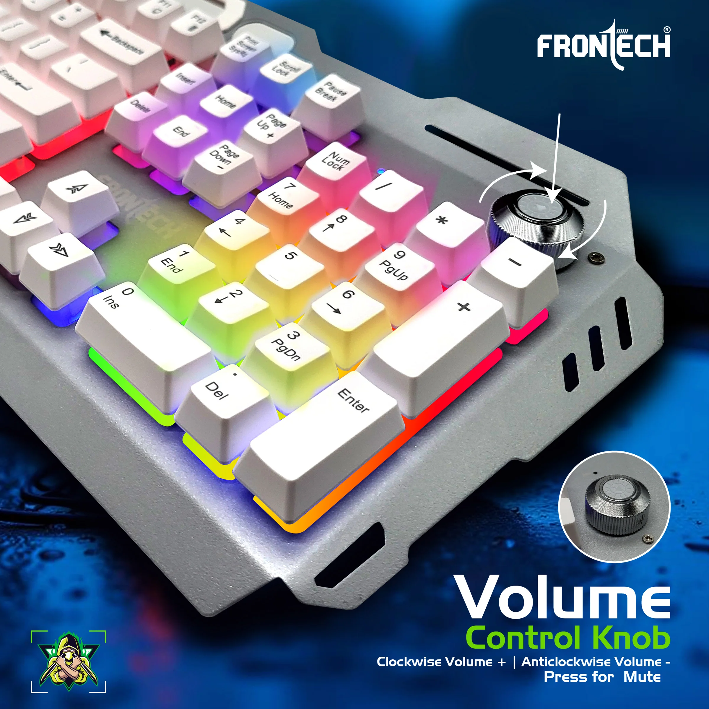 Frontech Wired RGB Backlight Gaming Keyboard| 104 Key Layout |19 Anti Ghosting Key|Volume Control|USB Plug & Play|1.5m Braided cable|1 year warranty - Image 5