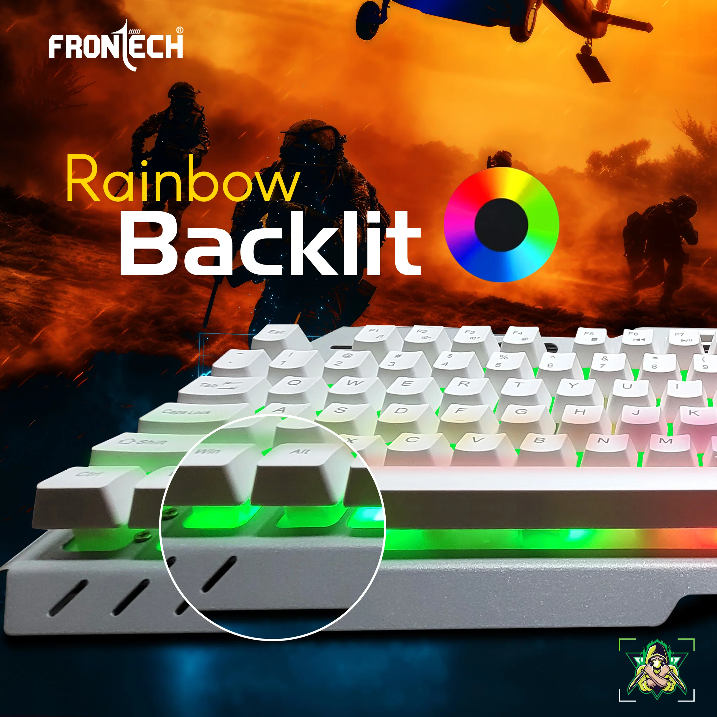 Frontech Wired RGB Backlight Gaming Keyboard| 104 Key Layout |19 Anti Ghosting Key|Volume Control|USB Plug & Play|1.5m Braided cable|1 year warranty - Image 6