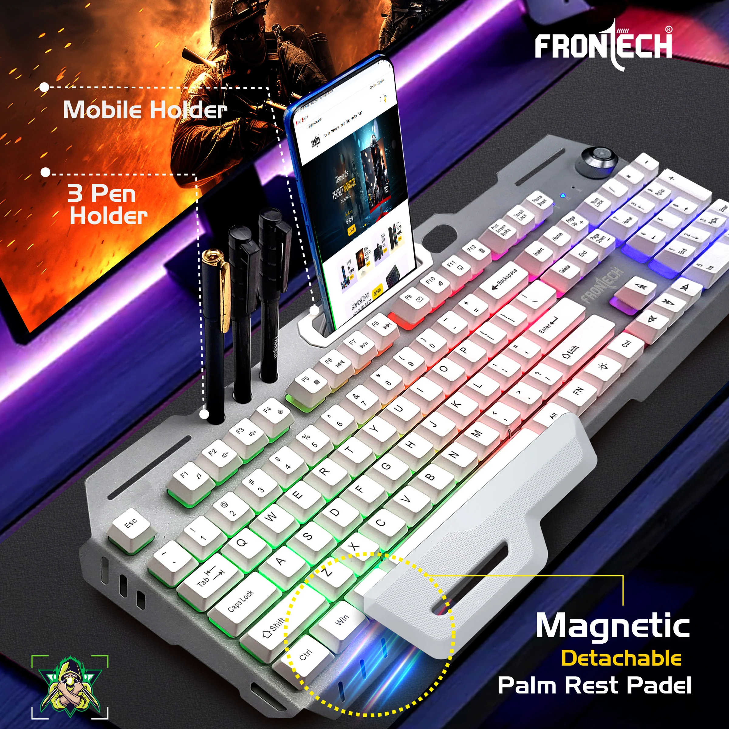 Frontech Wired RGB Backlight Gaming Keyboard| 104 Key Layout |19 Anti Ghosting Key|Volume Control|USB Plug & Play|1.5m Braided cable|1 year warranty - Image 8