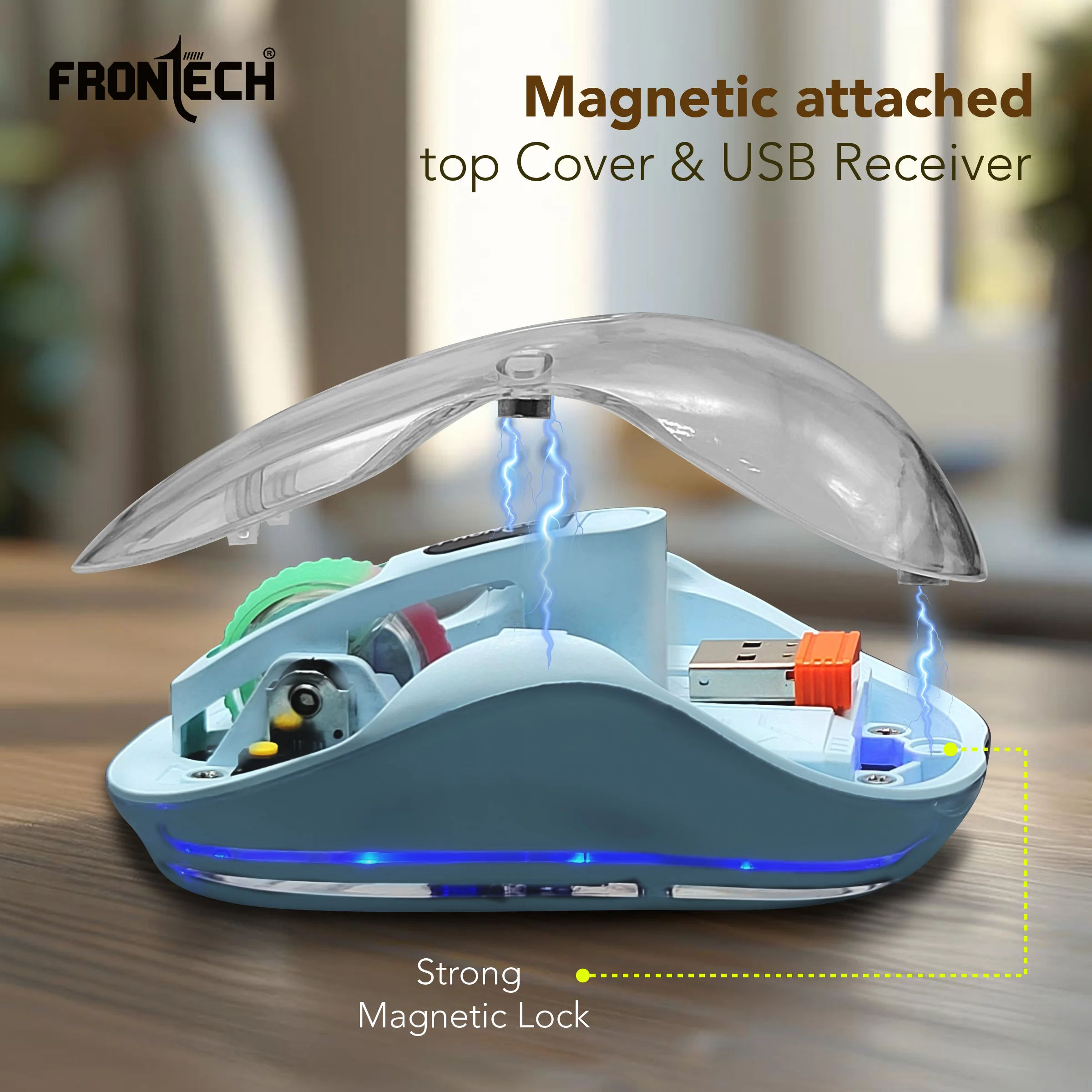 Frontech Wireless Transparent Bluetooth Mouse|2.4Ghz|3200 DPI| 300mAh Rechargeable Battery|4 Button Mouse|1 Year Warranty - Image 3