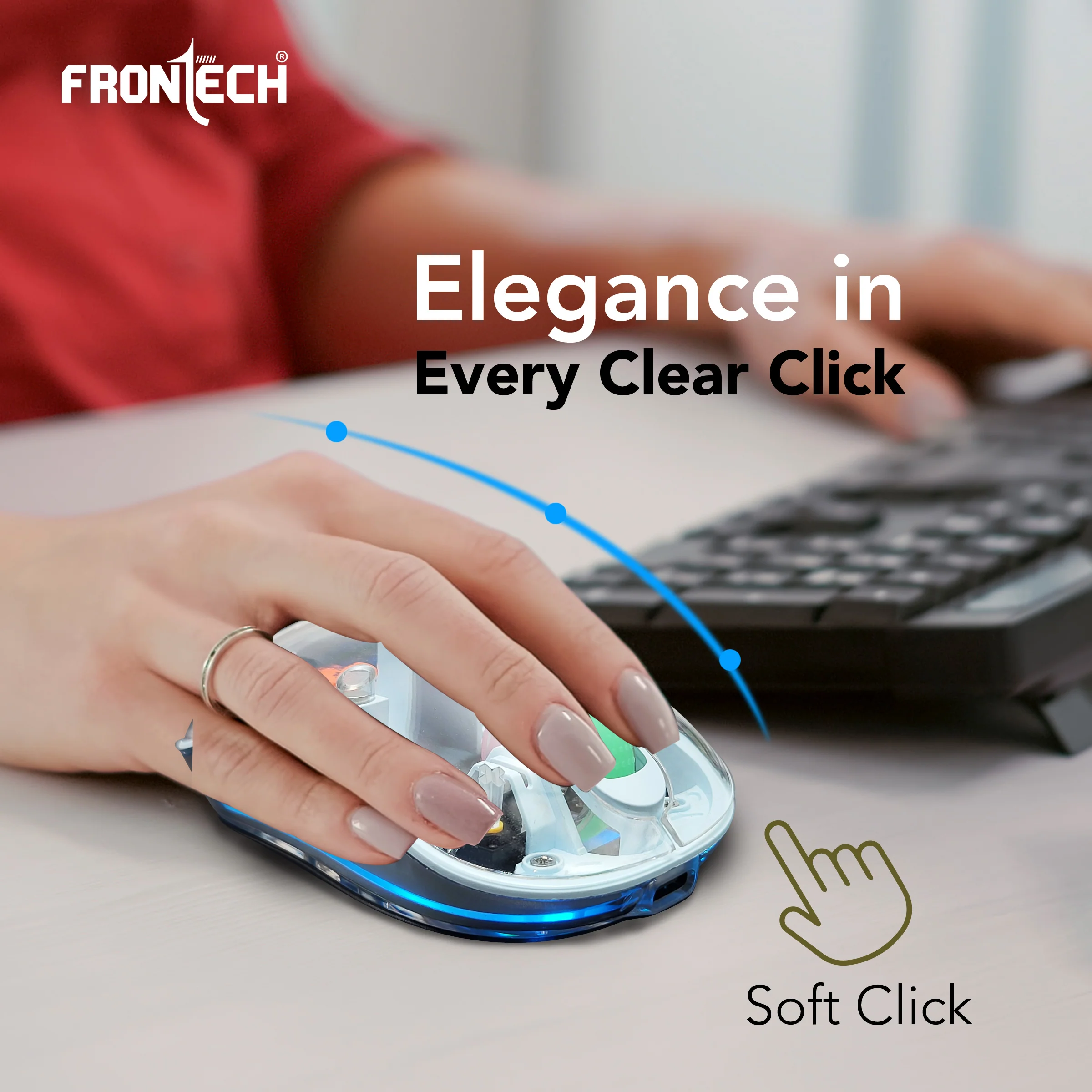 Frontech Wireless Transparent Bluetooth Mouse|2.4Ghz|3200 DPI| 300mAh Rechargeable Battery|4 Button Mouse|1 Year Warranty - Image 6