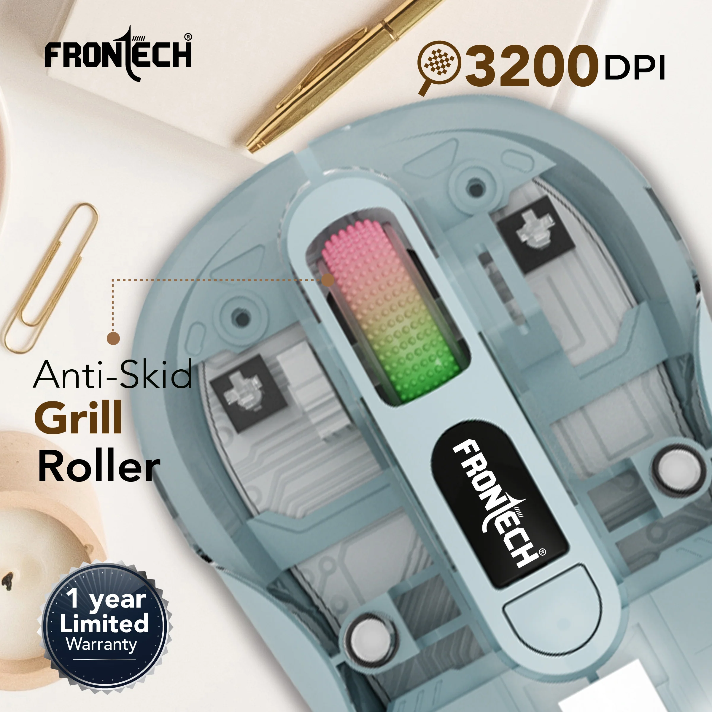 Frontech Wireless Transparent Bluetooth Mouse|2.4Ghz|3200 DPI| 300mAh Rechargeable Battery|4 Button Mouse|1 Year Warranty - Image 7