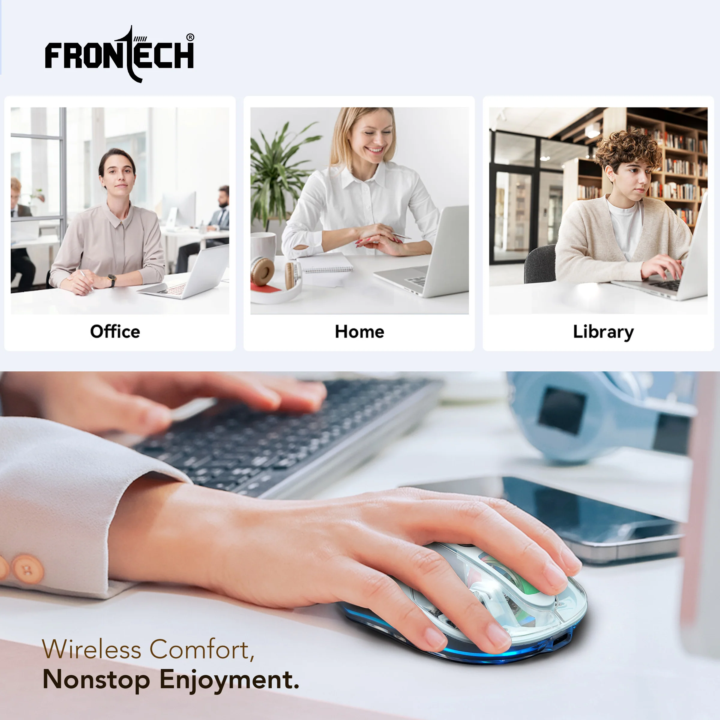 Frontech Wireless Transparent Bluetooth Mouse|2.4Ghz|3200 DPI| 300mAh Rechargeable Battery|4 Button Mouse|1 Year Warranty - Image 8