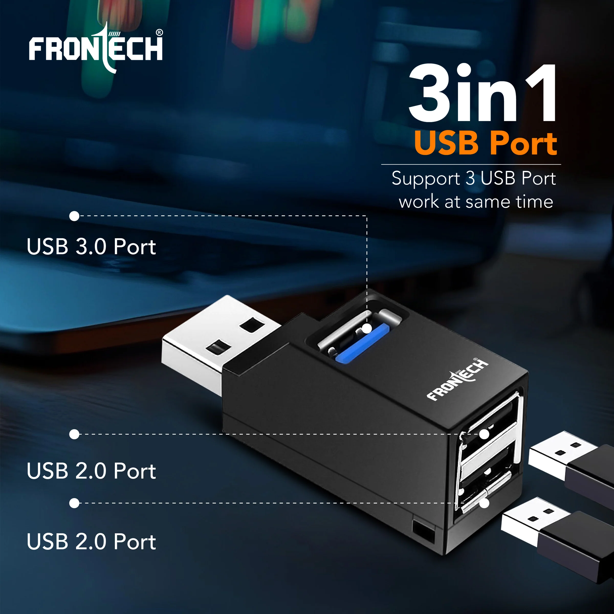 Frontech USB Hub: High-Speed USB 3.0 & 2.0 | Expand Your Ports | Blazing Fast Data Transfer & Compact Design - Image 4