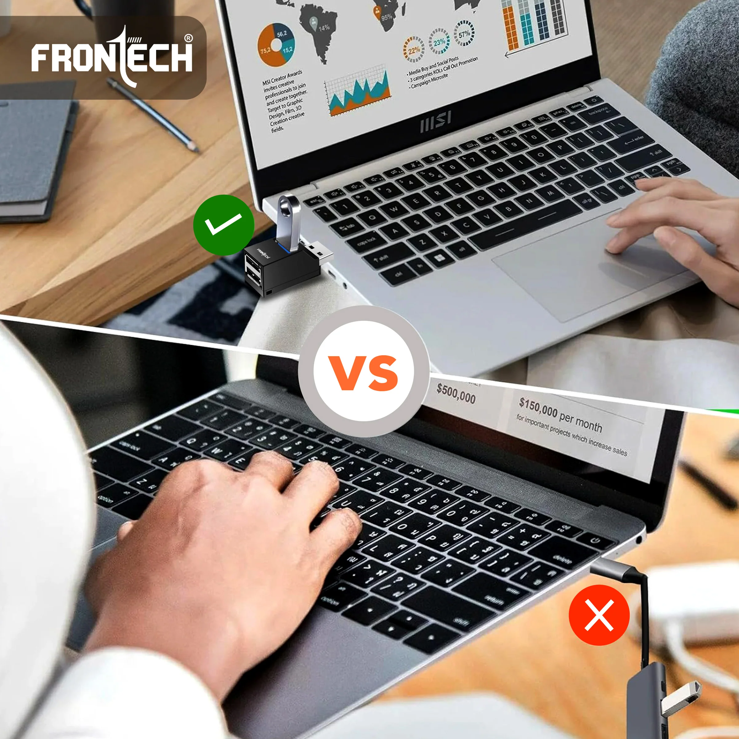 Frontech USB Hub: High-Speed USB 3.0 & 2.0 | Expand Your Ports | Blazing Fast Data Transfer & Compact Design - Image 5