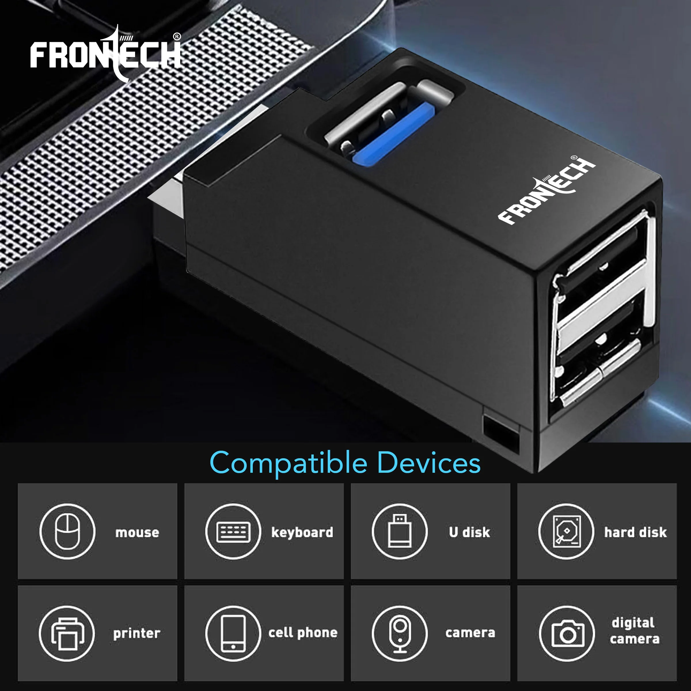 Frontech USB Hub: High-Speed USB 3.0 & 2.0 | Expand Your Ports | Blazing Fast Data Transfer & Compact Design - Image 6