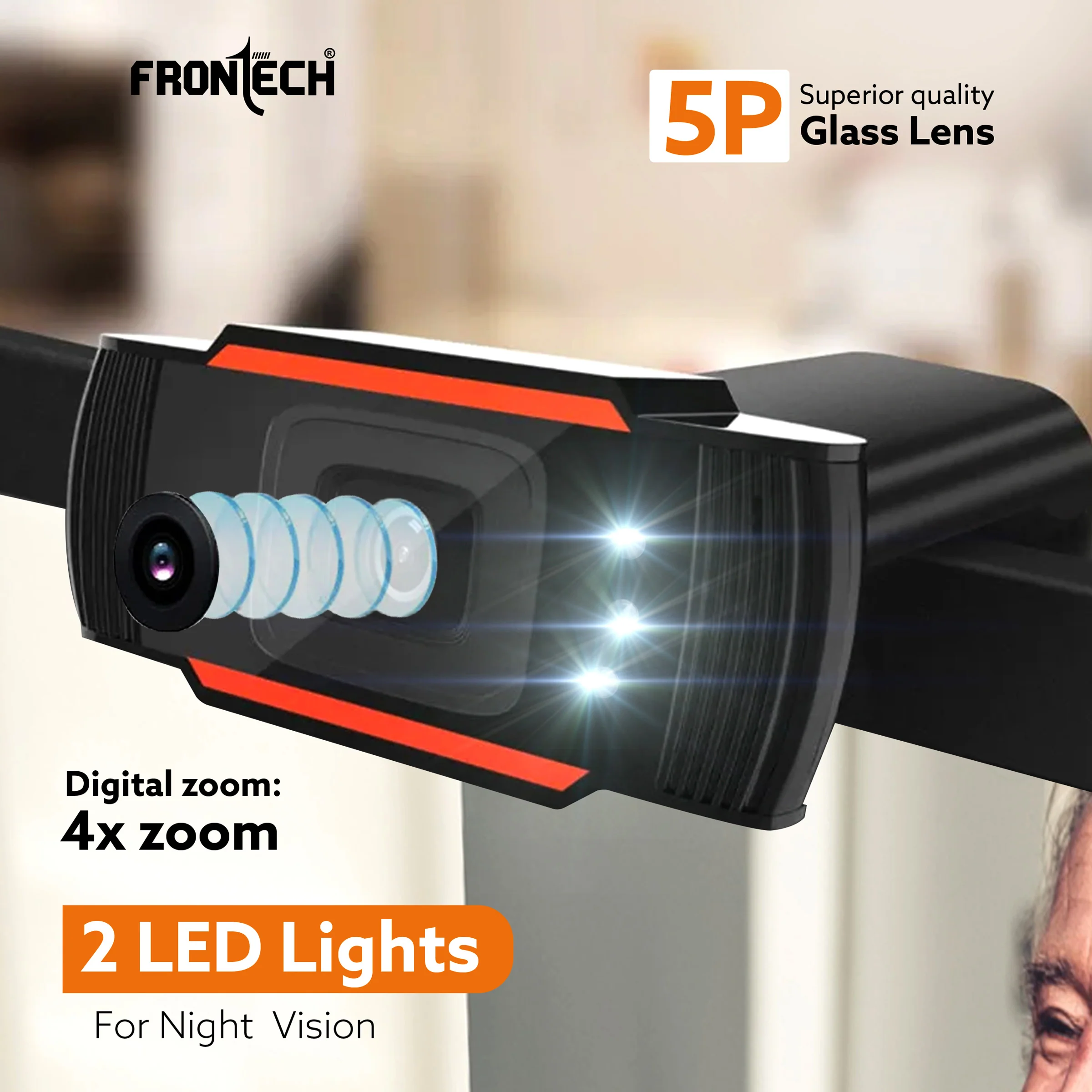 Frontech HD 720p Webcam, Driverless DSP Chip, 4X Digital Zoom - Crystal Clear Video Calls CMOS Sensor (2255) - Image 6