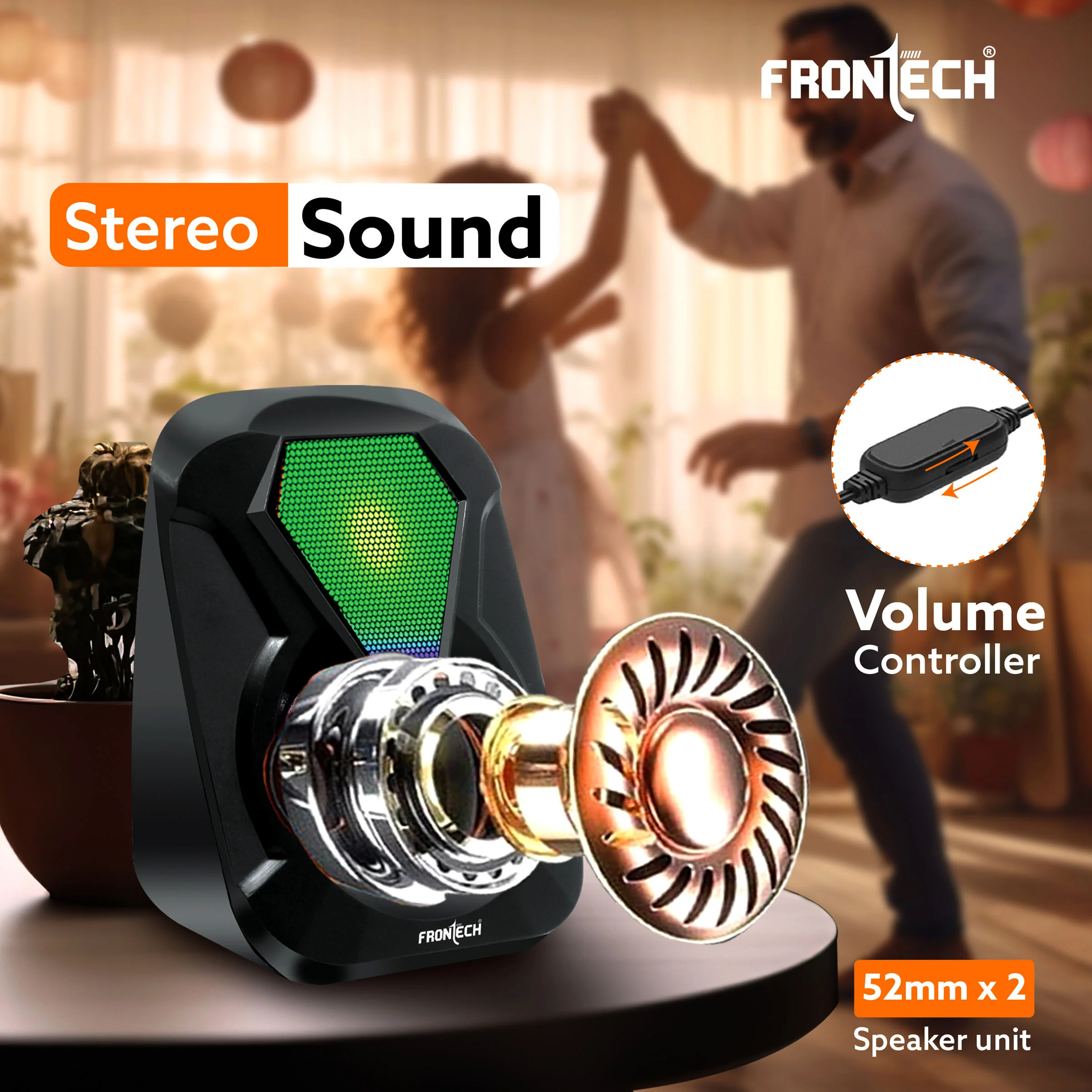Frontech 2.0 USB Multimedia Speakers | RGB Lights | 2x3W Drivers | AUX Connectivity (SPK-0004) - Image 5