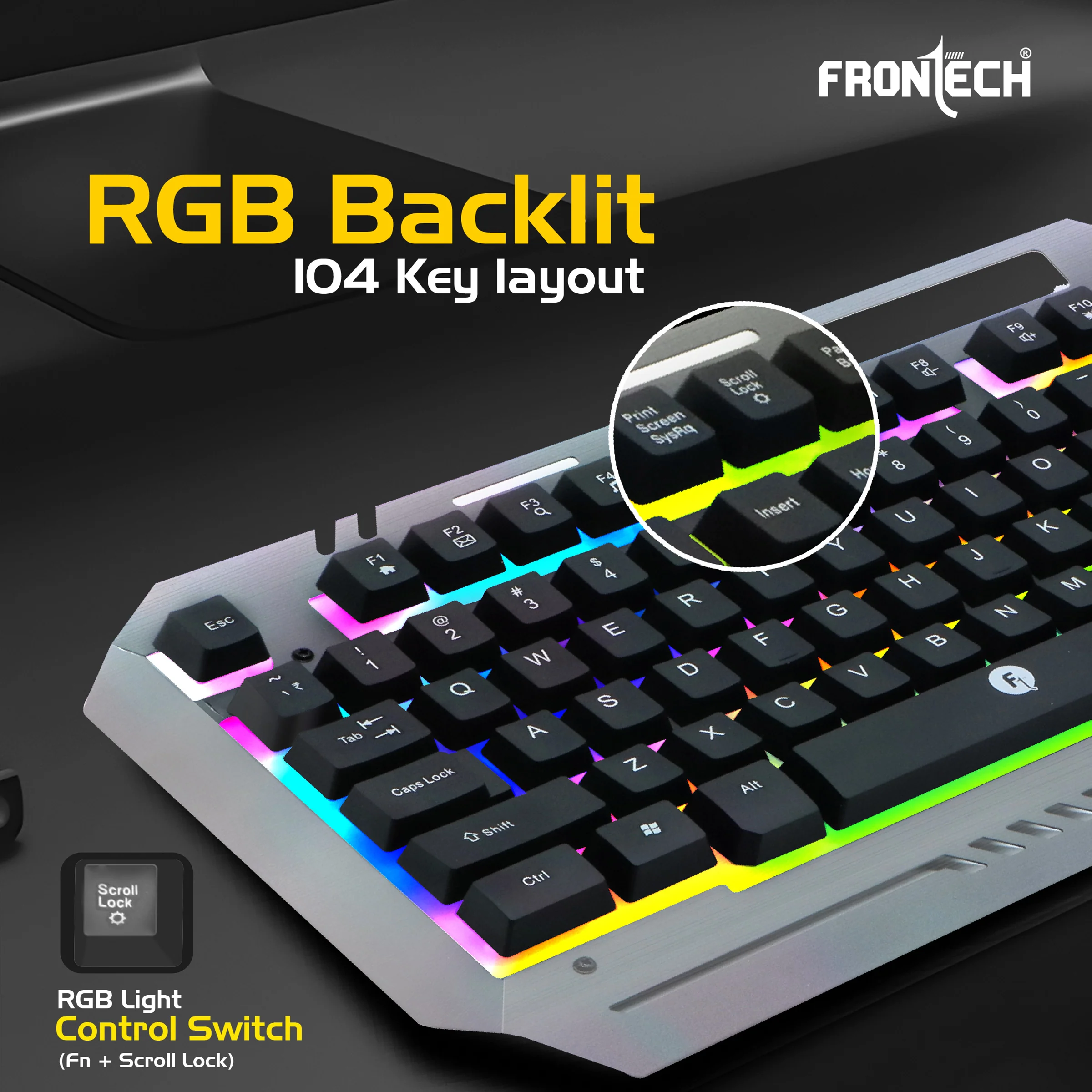 Frontech Wired RGB Backlight Gaming Keyboard & Optical Mouse Combo|104 Key Layout|USB Plug & Play|1.4m  Cable|800-1600 DPI|6 Button Mouse|1.4m Cable|1 Year Warranty - Image 3