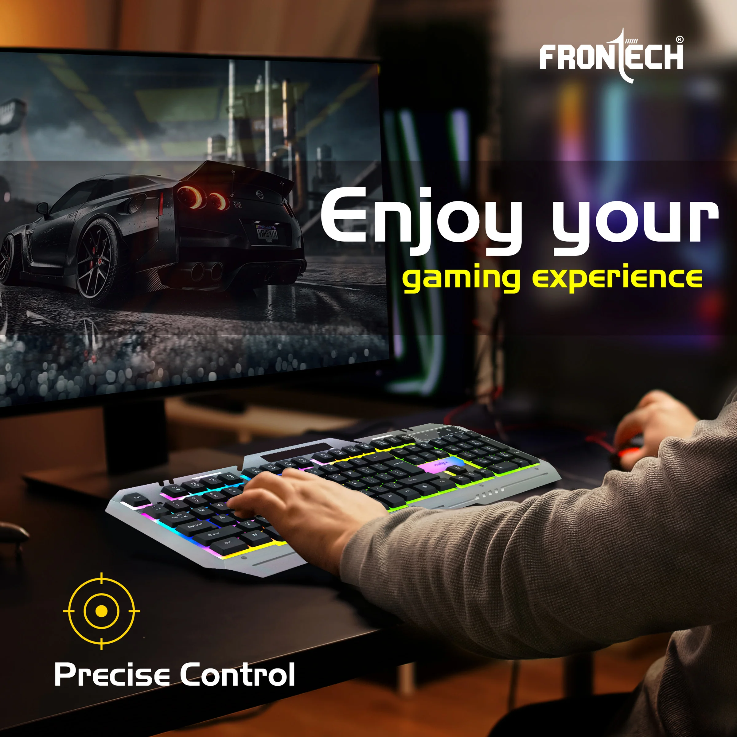 Frontech Wired RGB Backlight Gaming Keyboard & Optical Mouse Combo|104 Key Layout|USB Plug & Play|1.4m  Cable|800-1600 DPI|6 Button Mouse|1.4m Cable|1 Year Warranty - Image 7