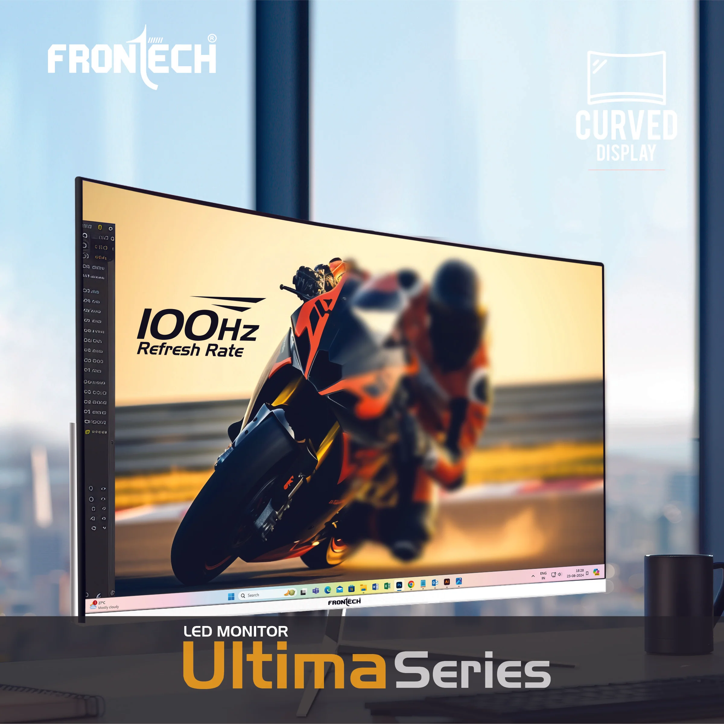 Frontech 22 inch Curved LED Monitor | 100Hz | 1920x1080 | Wall Mountable | Frameless | HDMI & VGA | 5ms Response Time | Ultima Series | 3 Years Warranty - Image 8