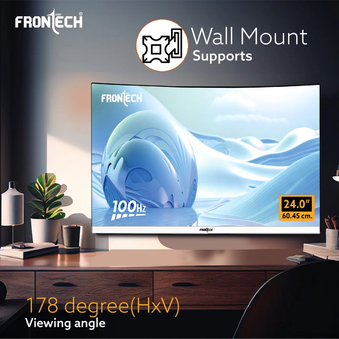 Frontech 24 inch Curved LED Monitor | 100Hz | 1920 x 1080 | Wall Mountable | Frameless | HDMI & VGA | 5ms Response Time | Ultima Series | 3 Years Warranty - Image 3