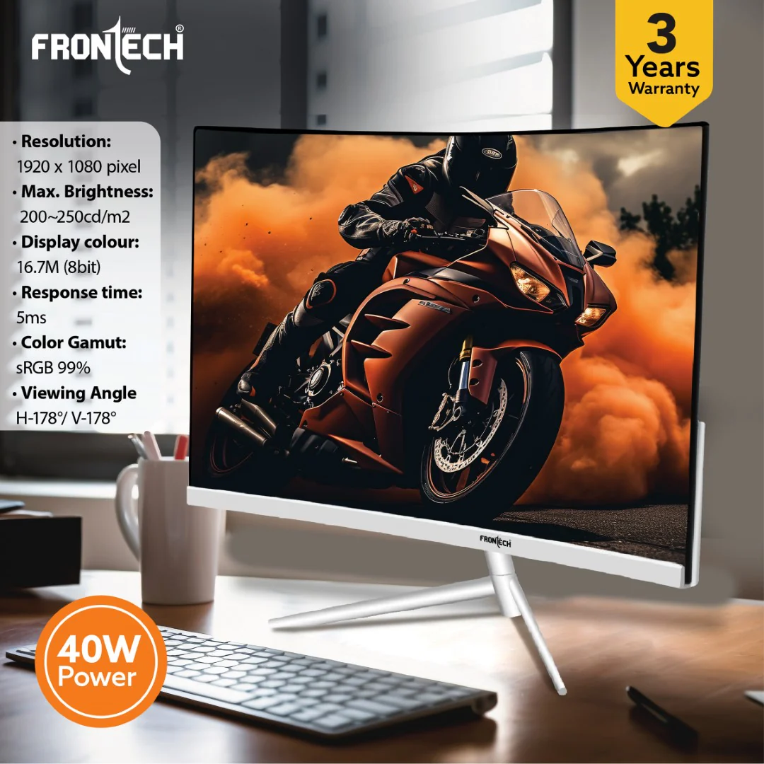 Frontech 24 inch Curved LED Monitor | 100Hz | 1920 x 1080 | Wall Mountable | Frameless | HDMI & VGA | 5ms Response Time | Ultima Series | 3 Years Warranty - Image 6
